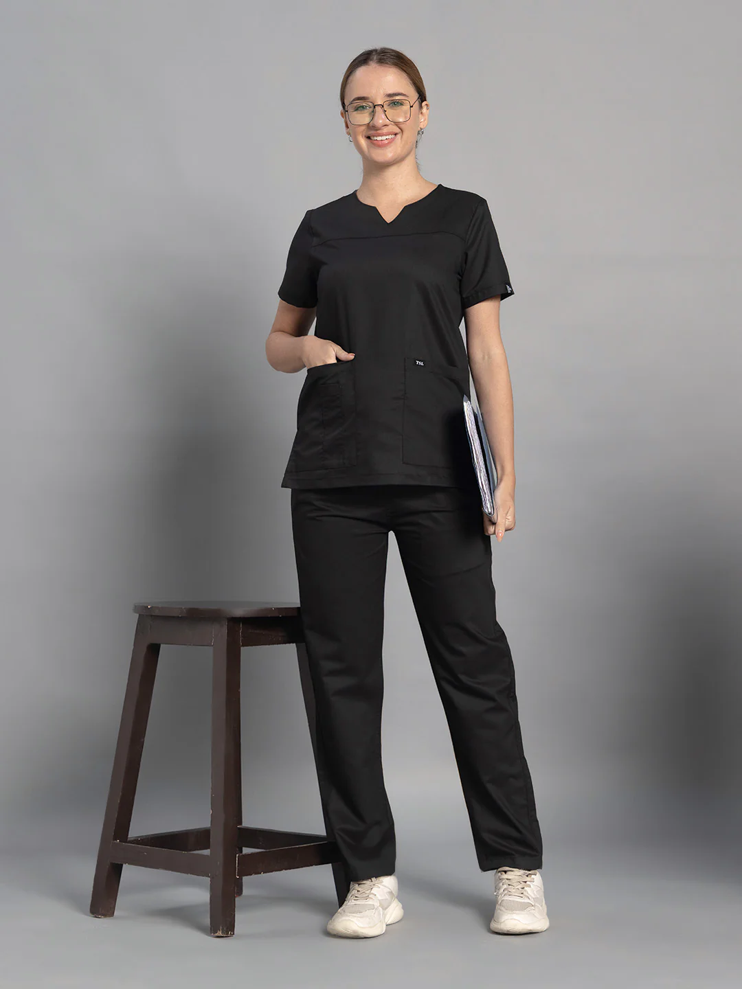 Move Lite Women Black (Core V Neck) Scrub Set - Image 2