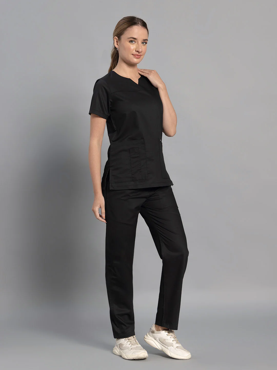 Move Lite Women Black (Core V Neck) Scrub Set - Image 3