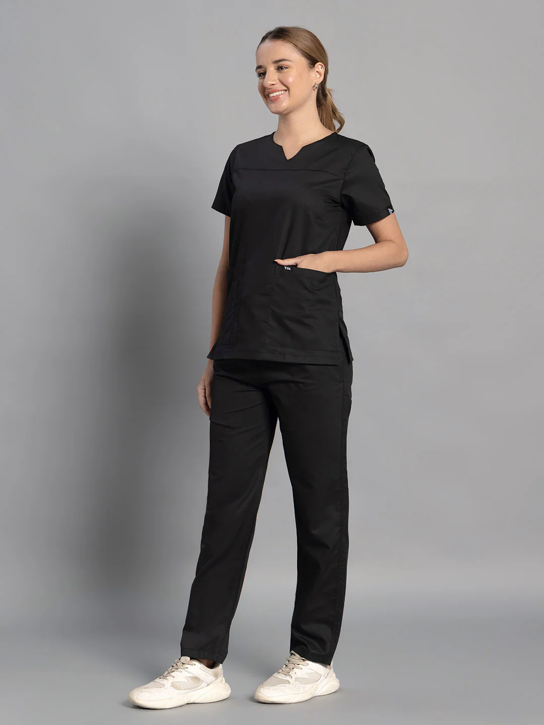Move Lite Women Black (Core V Neck) Scrub Set - Image 4