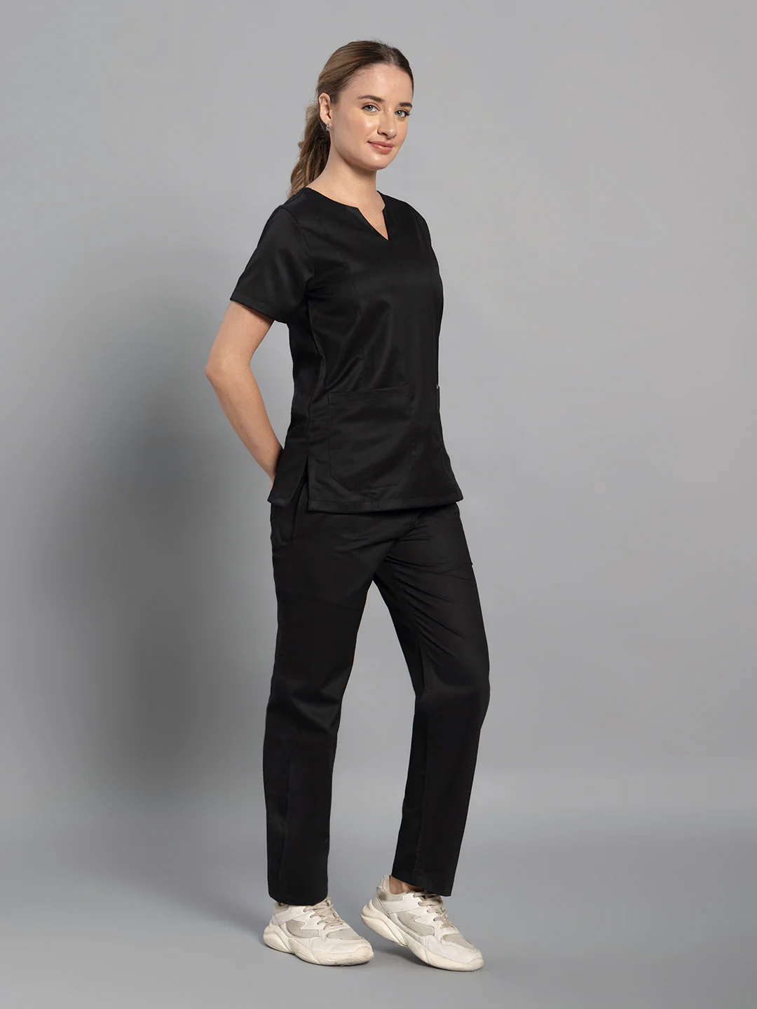 Move Lite Women Black (Nova V Neck) Scrub Set - Image 3