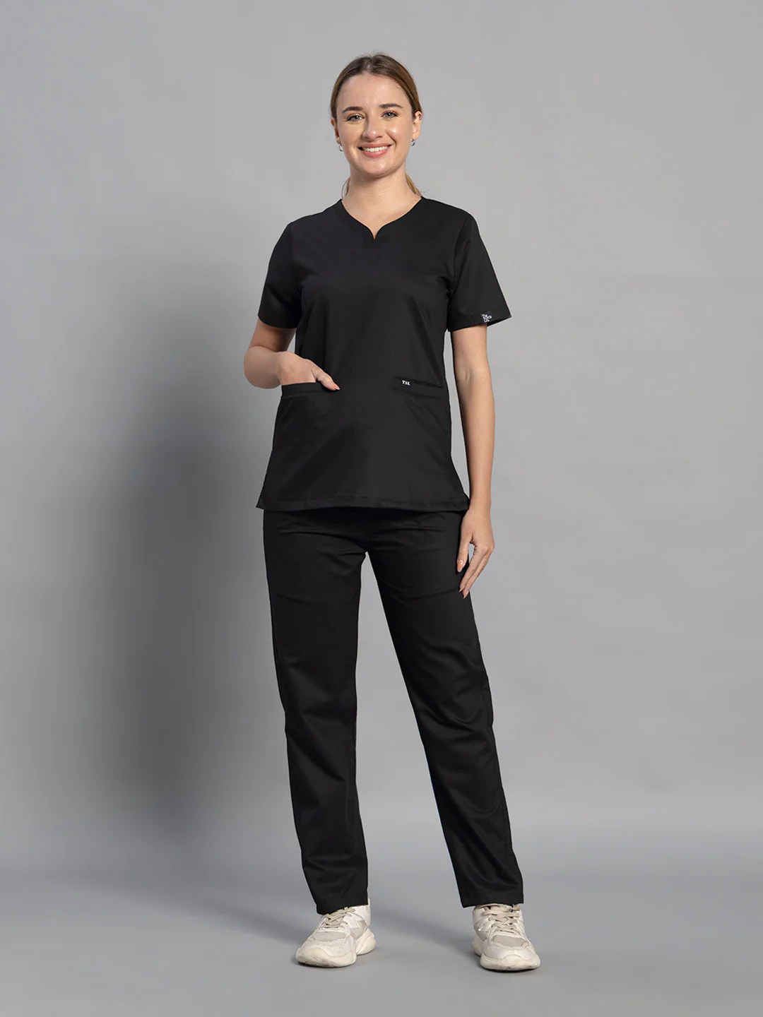 Move Lite Women Black (Soft V Neck) Scrub Set