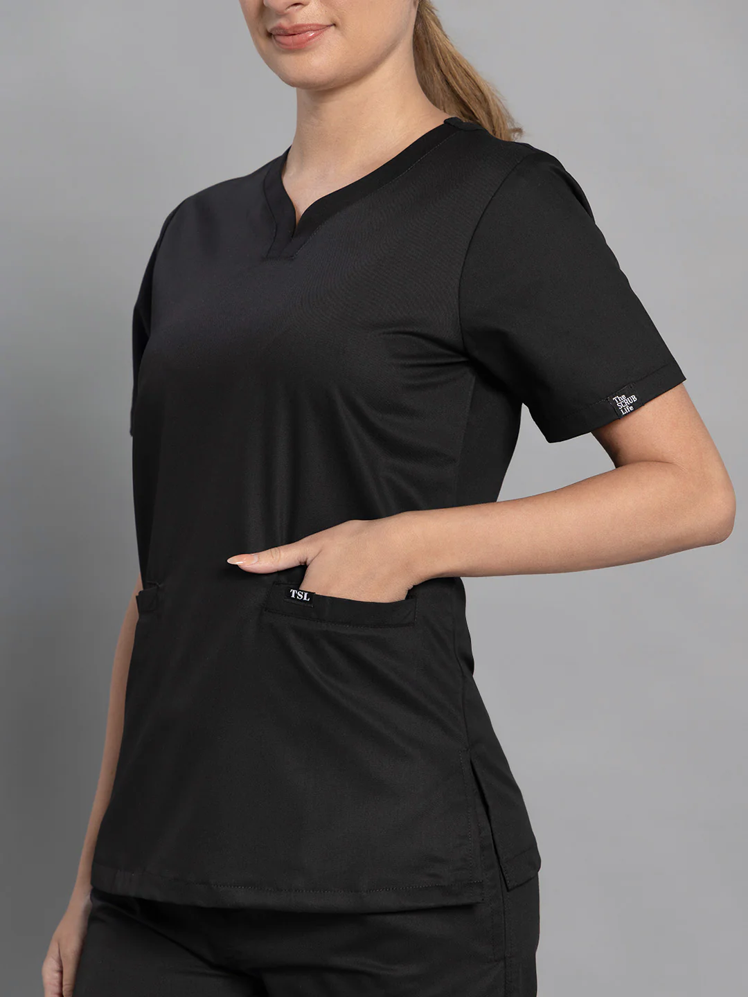 Move Lite Women Black (Soft V Neck) Scrub Set - Image 2