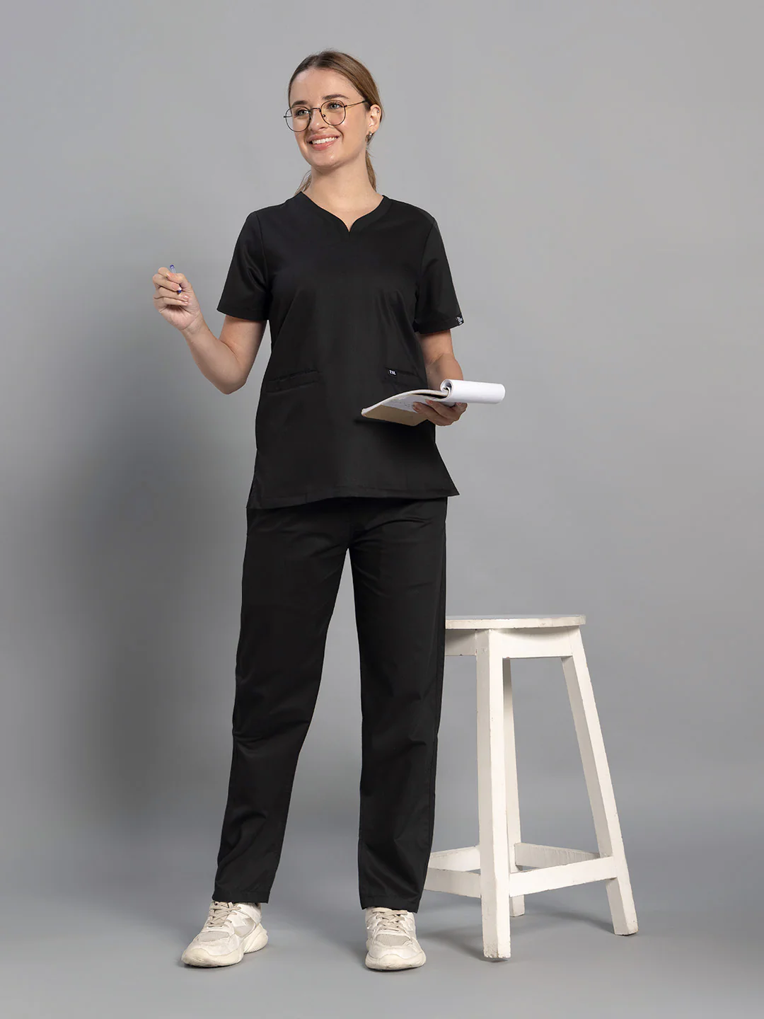 Move Lite Women Black (Soft V Neck) Scrub Set - Image 3