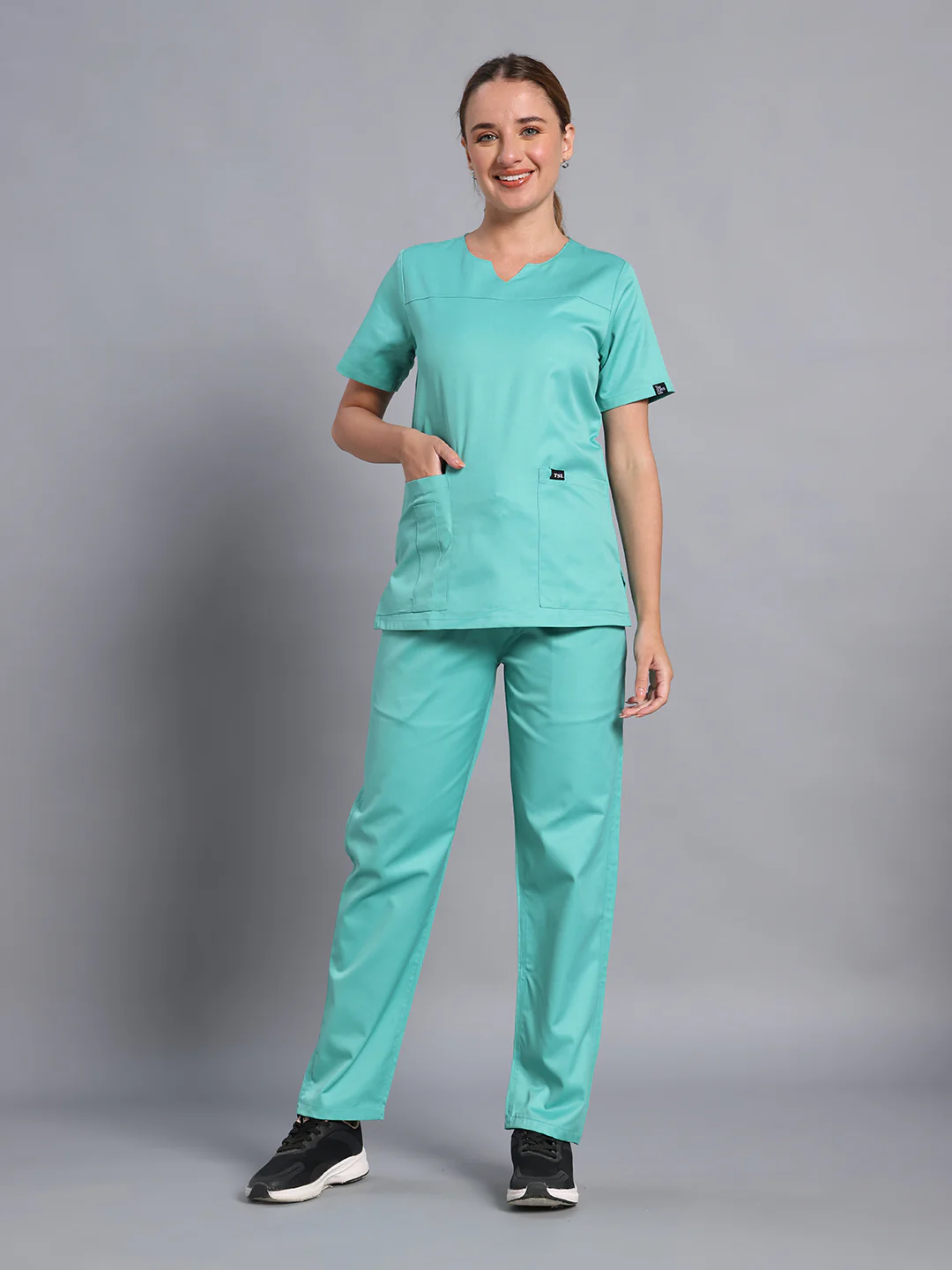 Move Lite Women Mint Green (Core V Neck) Scrub Set - Image 4