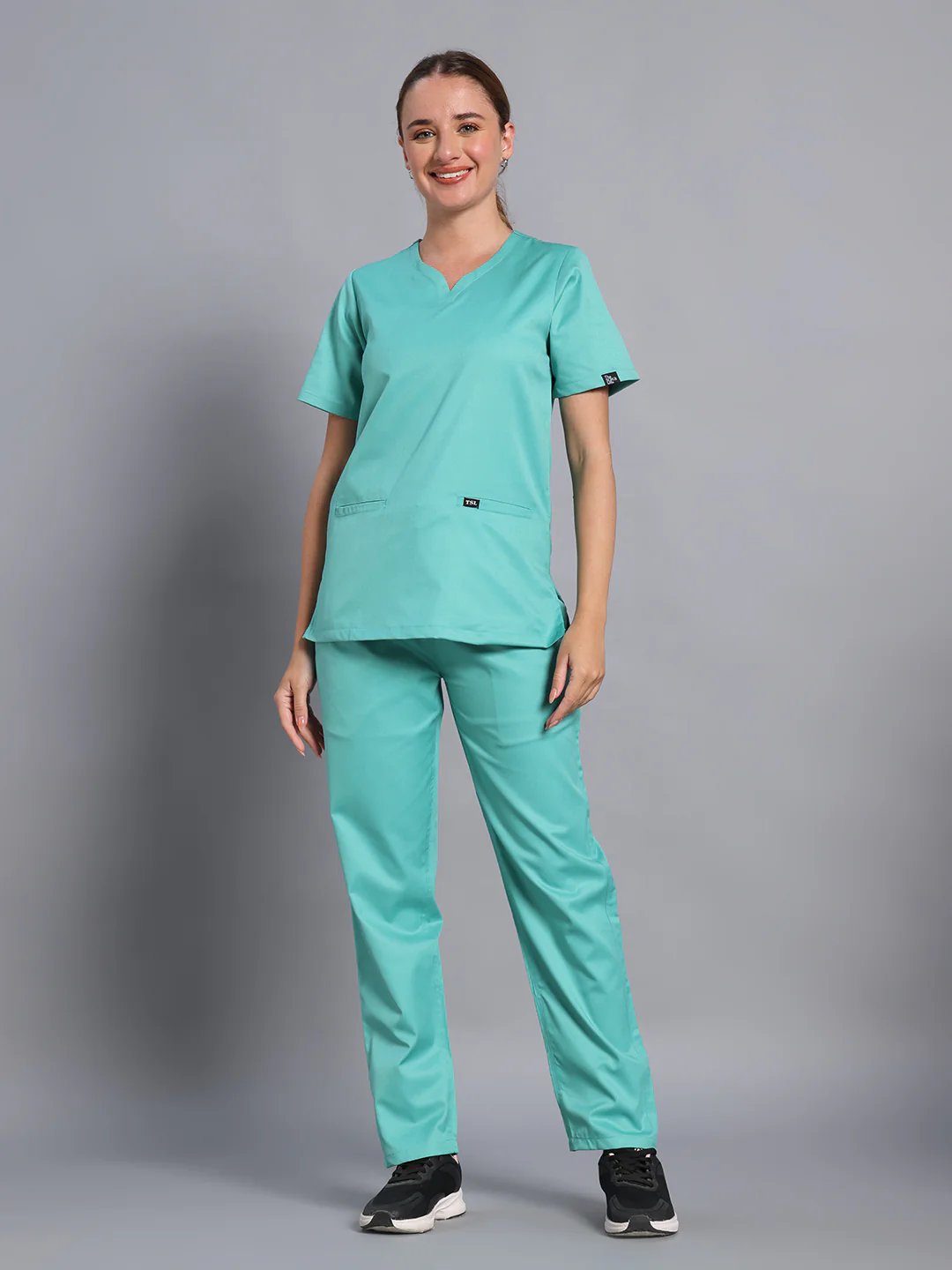 Move Lite Women Mint Green (Soft V Neck) Scrub Set - Image 4