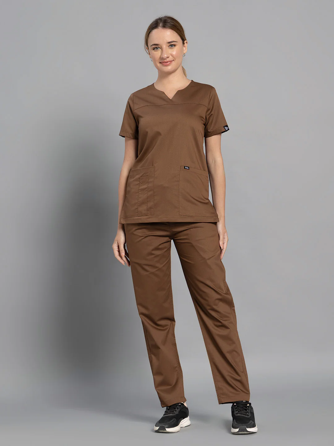 Move Lite Women Mocha (Core V Neck) Scrub Set - Image 3