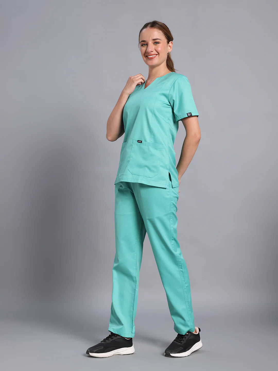Move Lite Women Mint Green (Nova V Neck) Scrub Set - Image 4