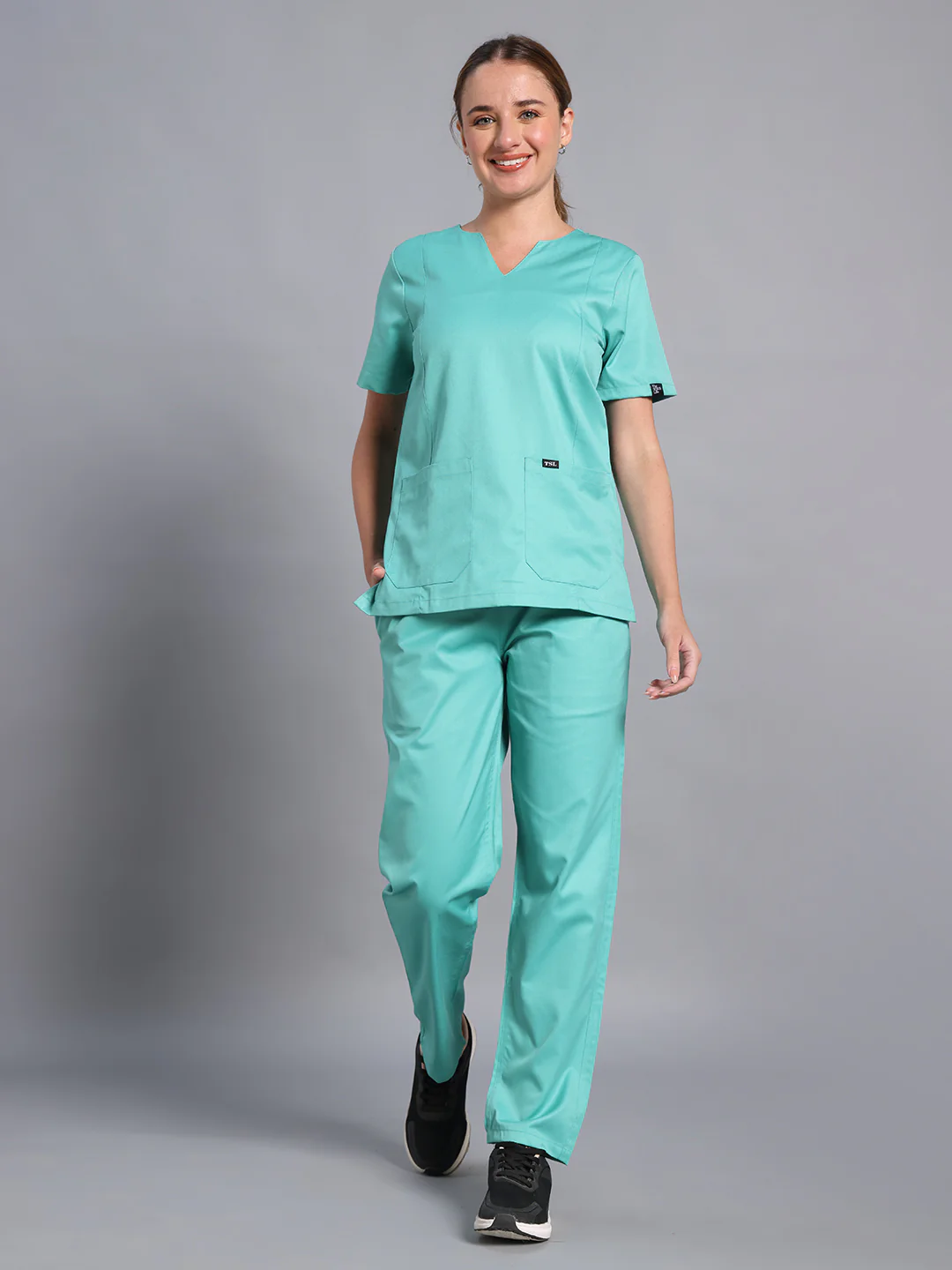Move Lite Women Mint Green (Nova V Neck) Scrub Set - Image 5