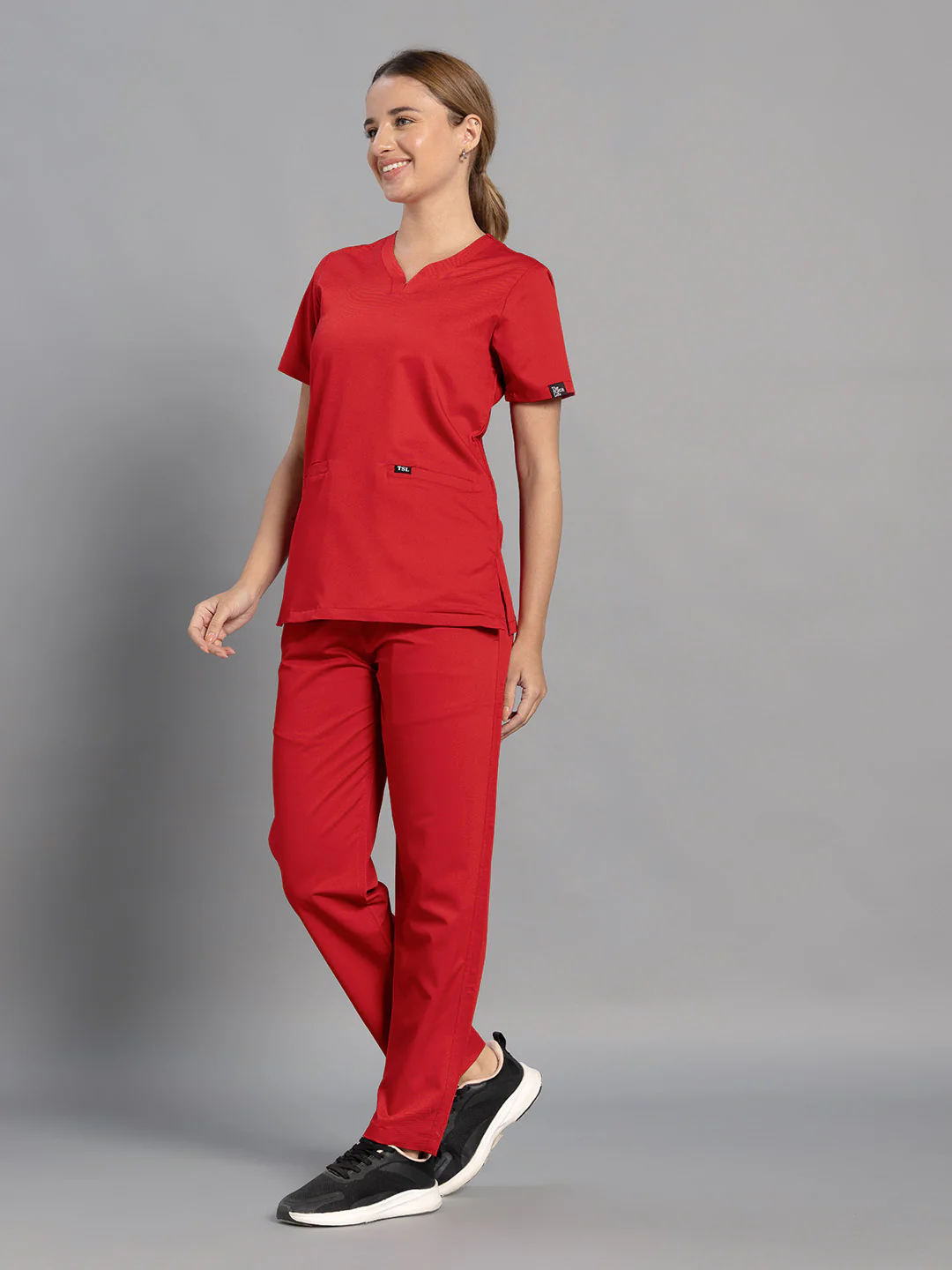Move Lite Women Ember Red (Soft V Neck) Scrub Set - Image 4