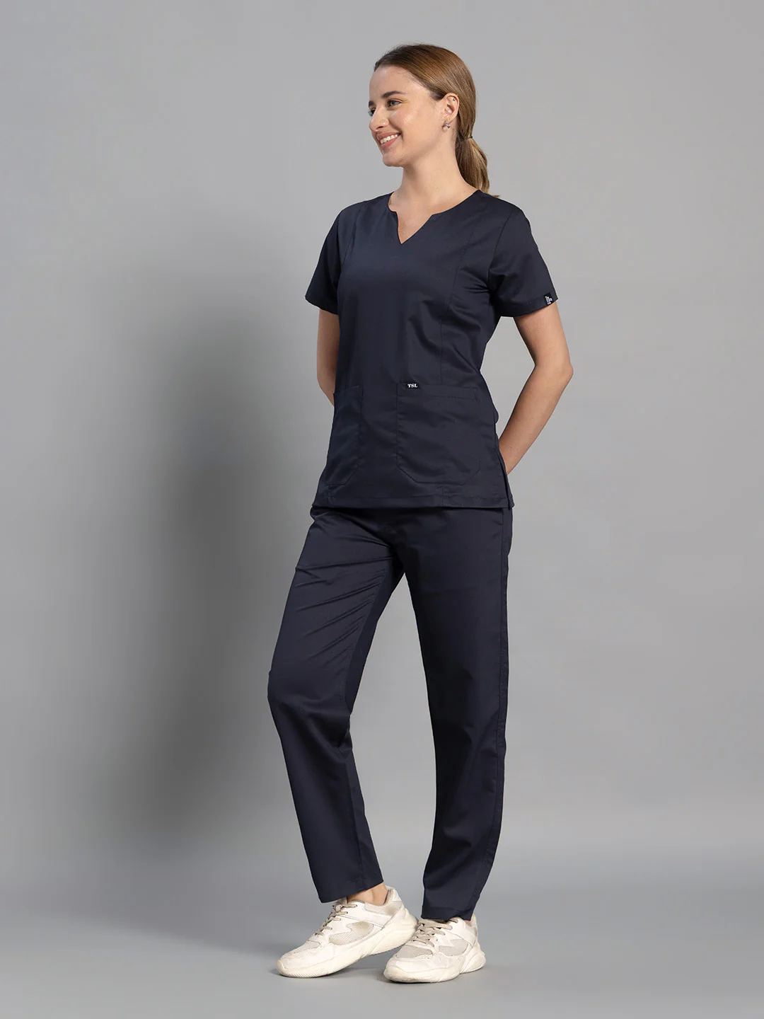 Move Lite Women Ink Blue (Nova V Neck) Scrub Set - Image 4