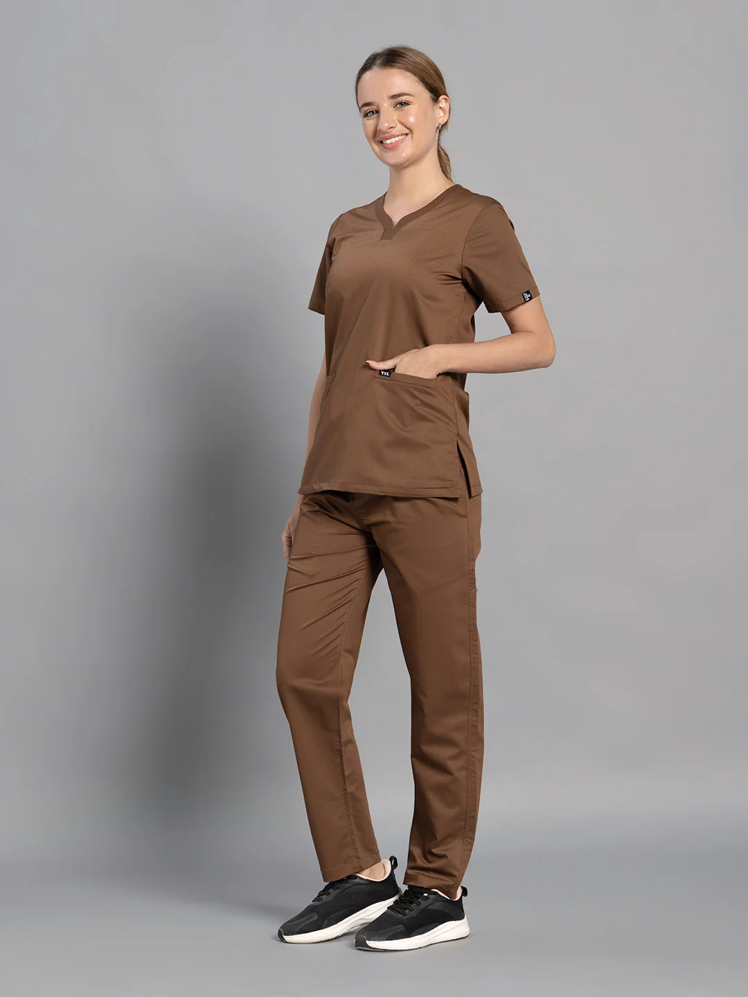 Move Lite Women Mocha (Soft V Neck) Scrub Set - Image 5