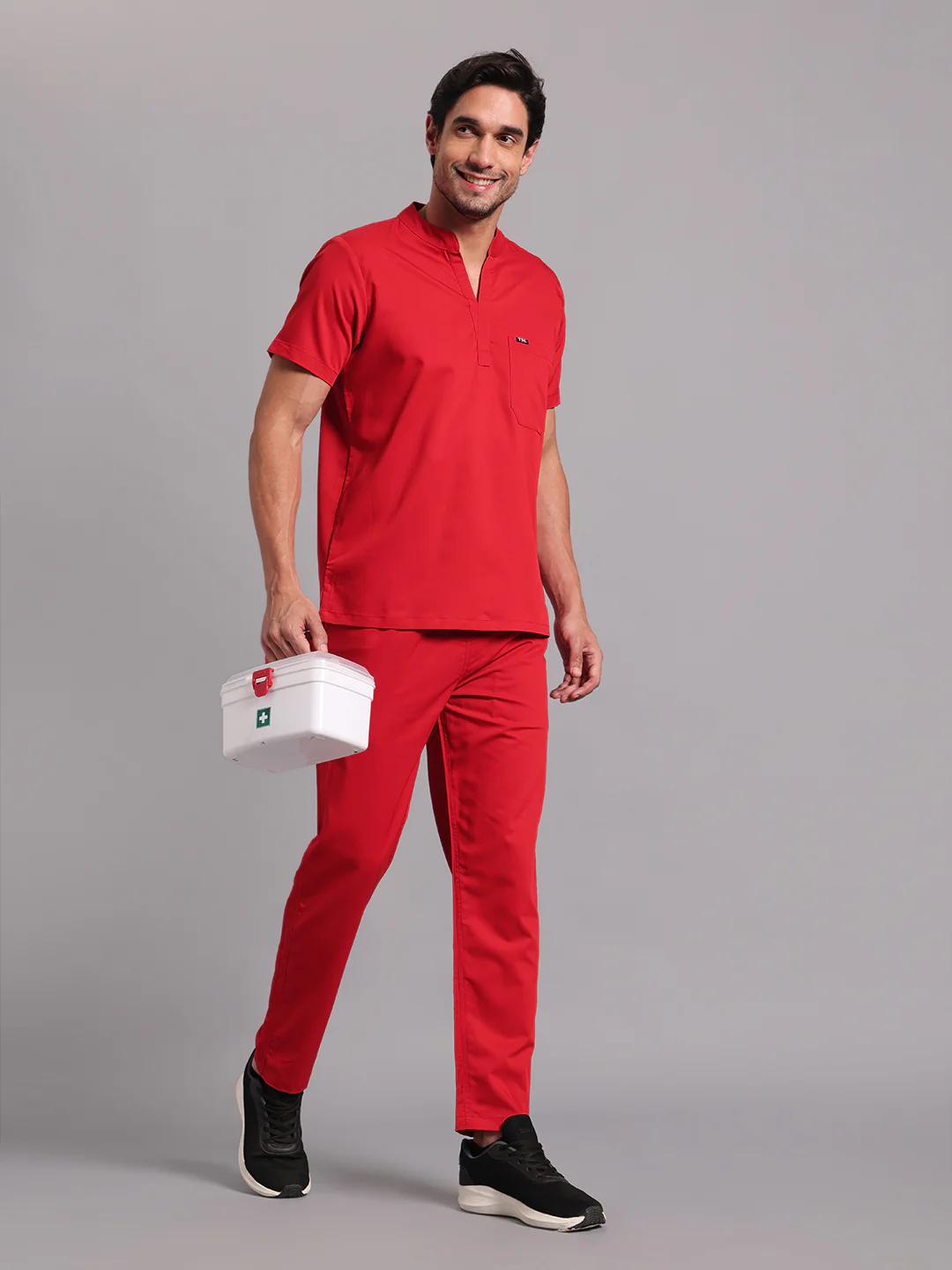 Move Lite Men Ember Red (Mandarin Neck) Scrub Set - Image 5
