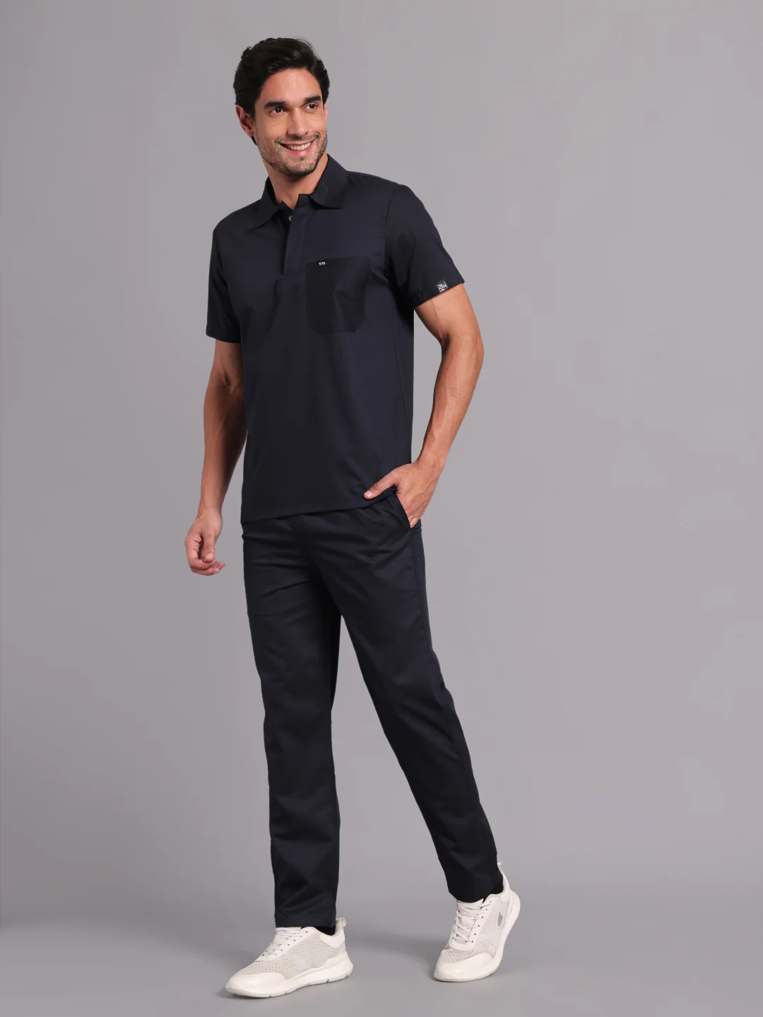 Move Lite Men Ink Blue (Polo Neck) Scrub Set - Image 5