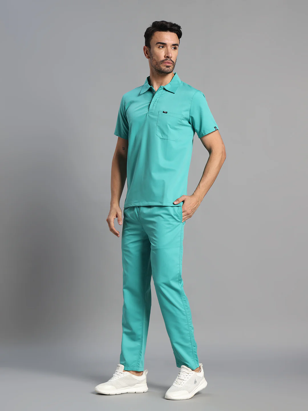 Move Lite Men Mint Green (Polo Neck) Scrub Set - Image 4