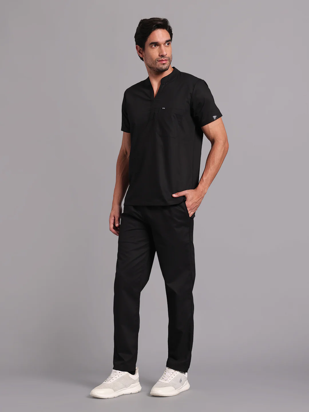 Move Lite Men Black (Mandarin Neck) Scrub Set - Image 5