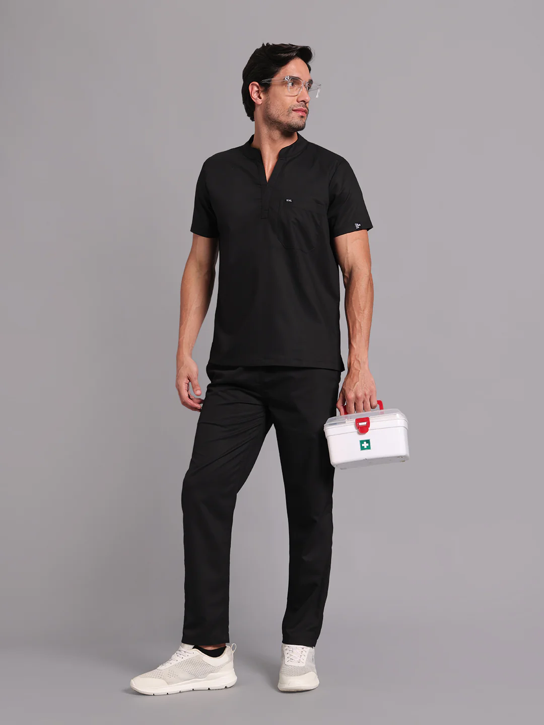 Move Lite Men Black (Mandarin Neck) Scrub Set - Image 6
