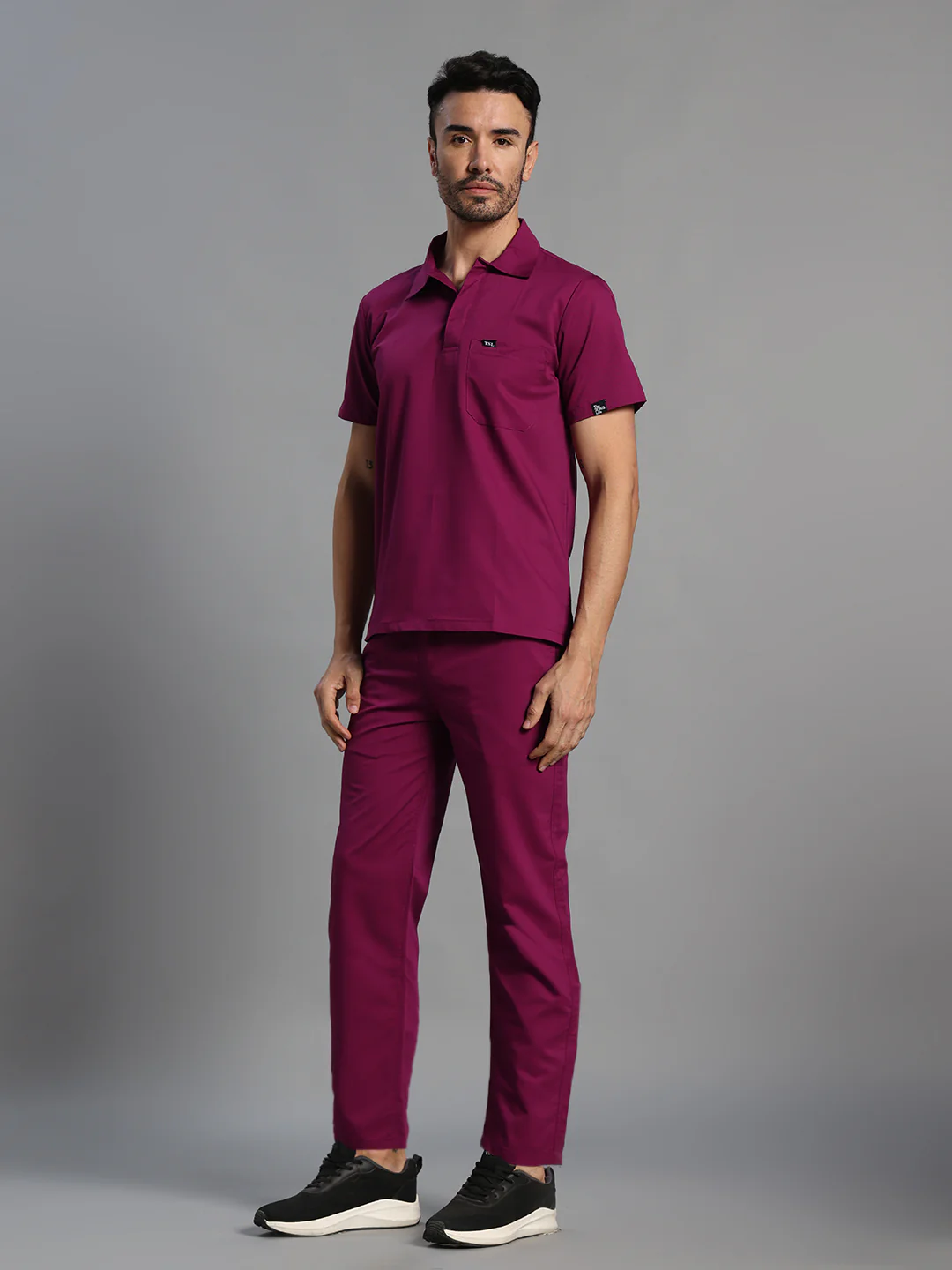 Move Lite Men Plum (Polo Neck) Scrub Set - Image 3