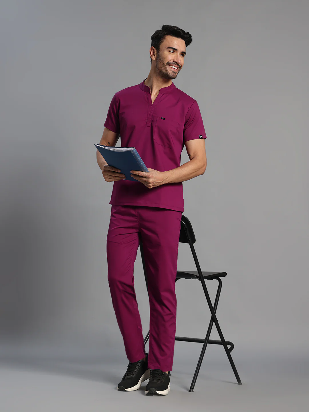 Move Lite Men Plum (Mandarin Neck) Scrub Set - Image 6