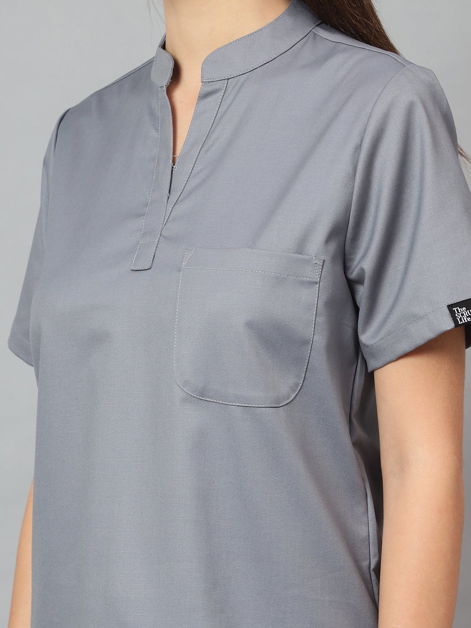 Stretchable (2Way) Women Graphite Mandarin Neck Scrub Top - Image 3