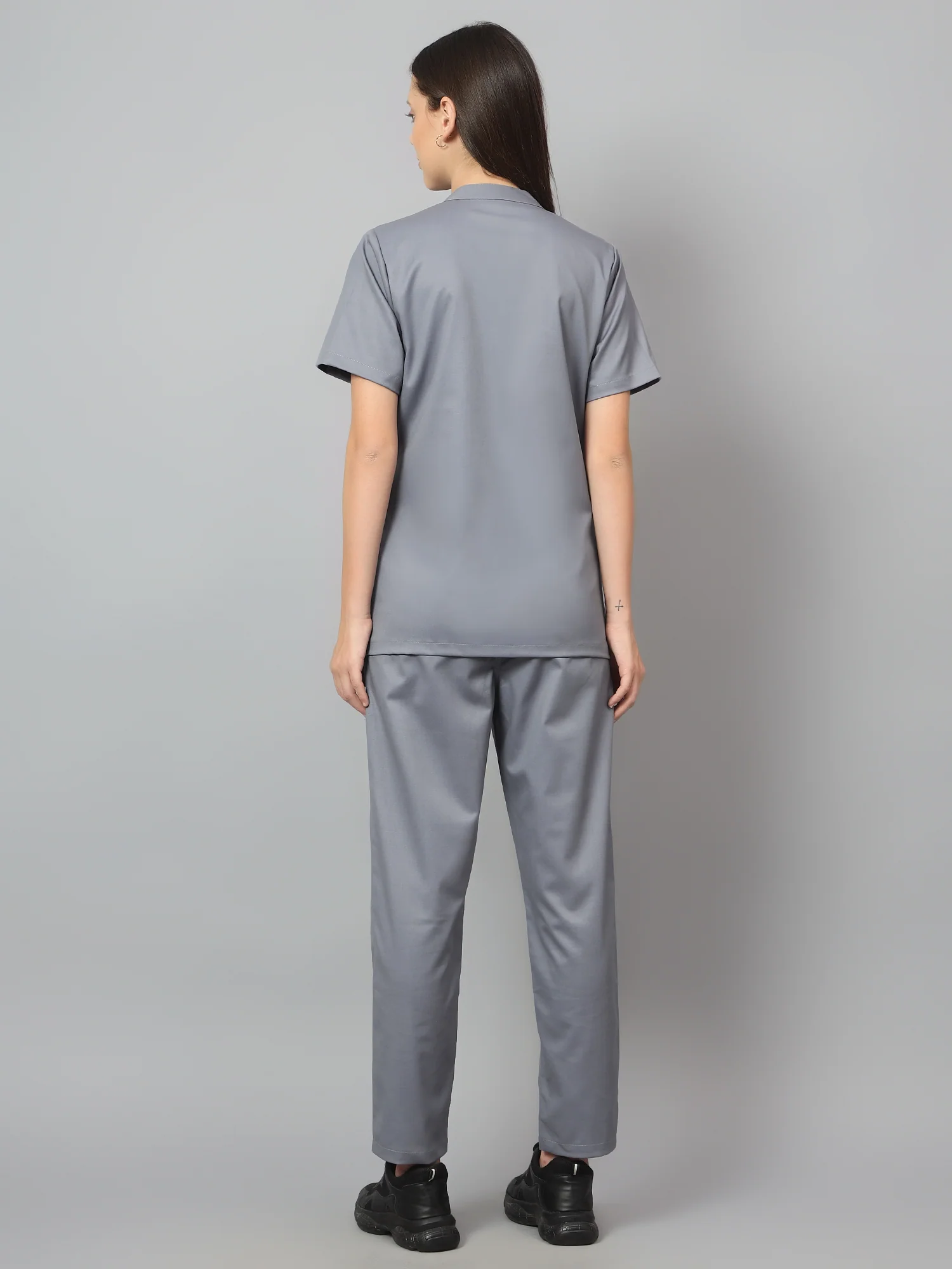Stretchable (2Way) Women Graphite Mandarin Neck With Straight Pant Scrub Set - Image 2