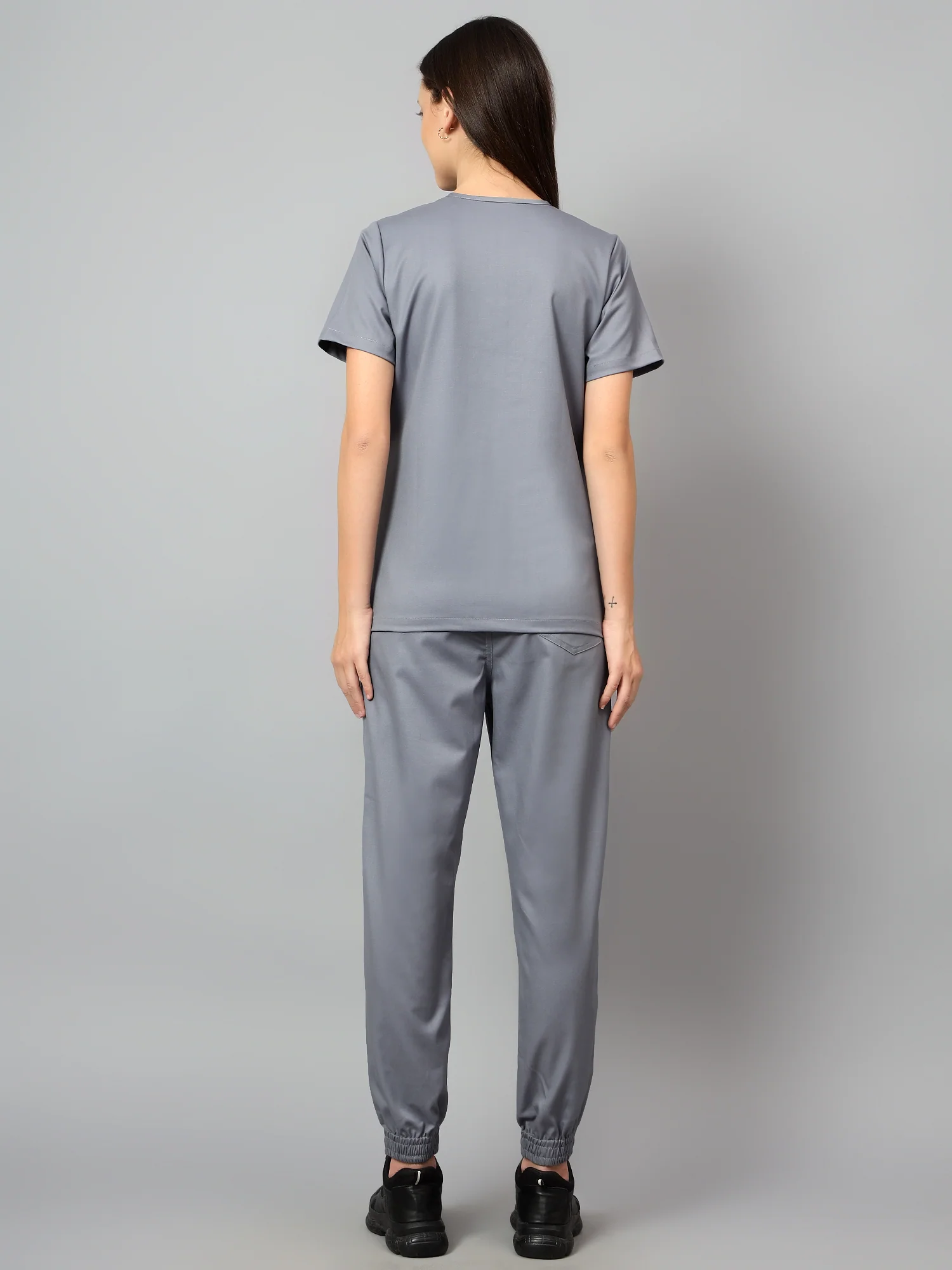 Stretchable (2Way) Women Graphite V-Neck With Jogger Scrub Set - Image 3