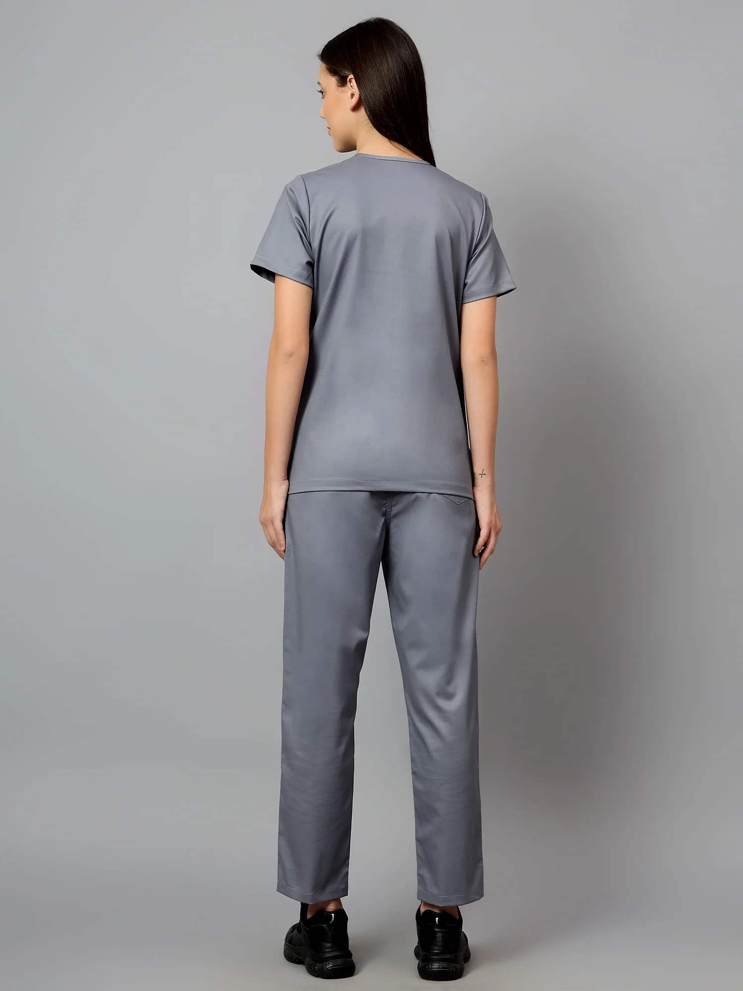 Stretchable (2Way) Women Graphite V-Neck With Straight Pant Scrub Set - Image 3