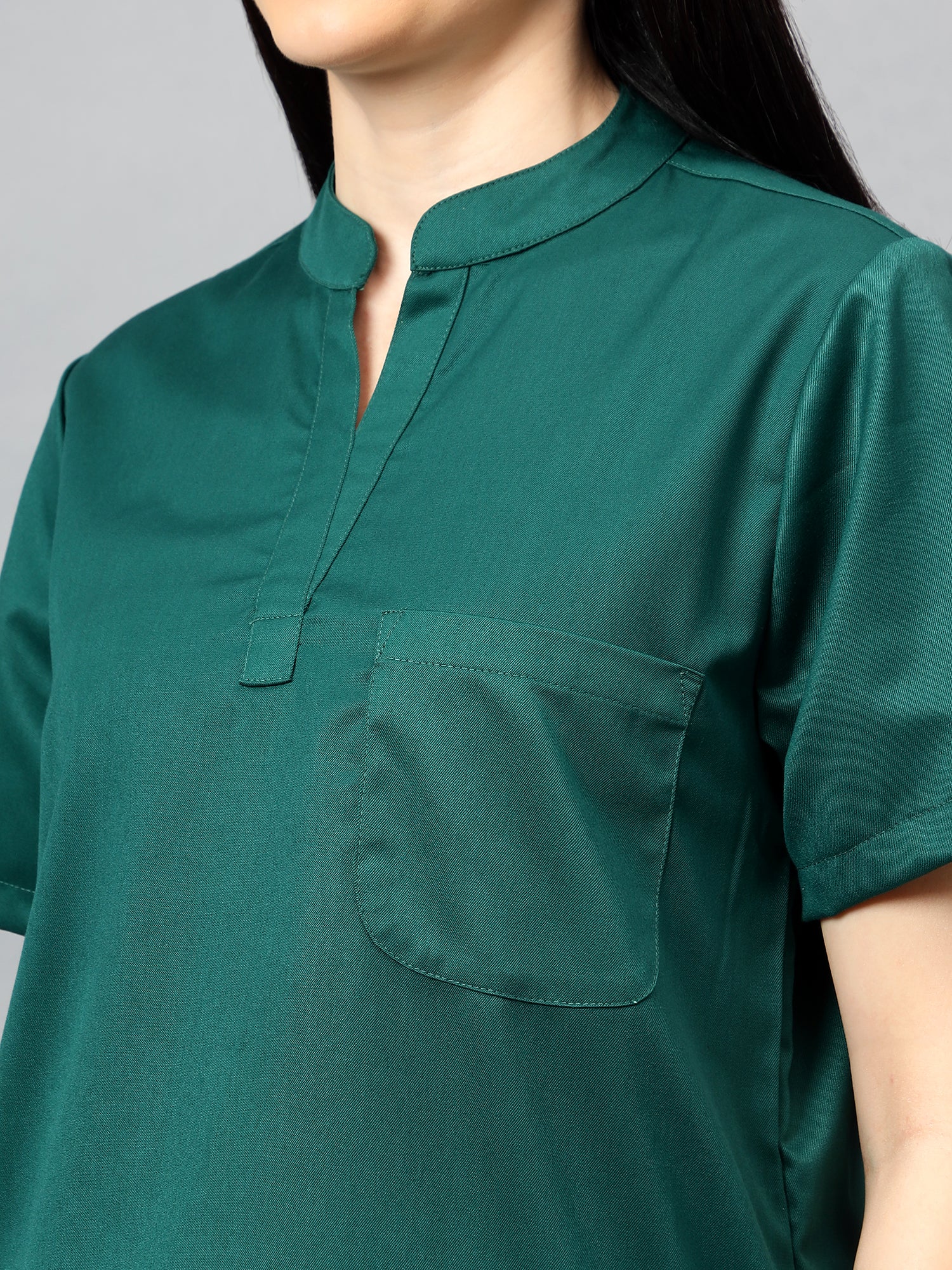 Stretchable (2Way) Women Hunter Green Mandarin Neck Scrub Top - Image 3