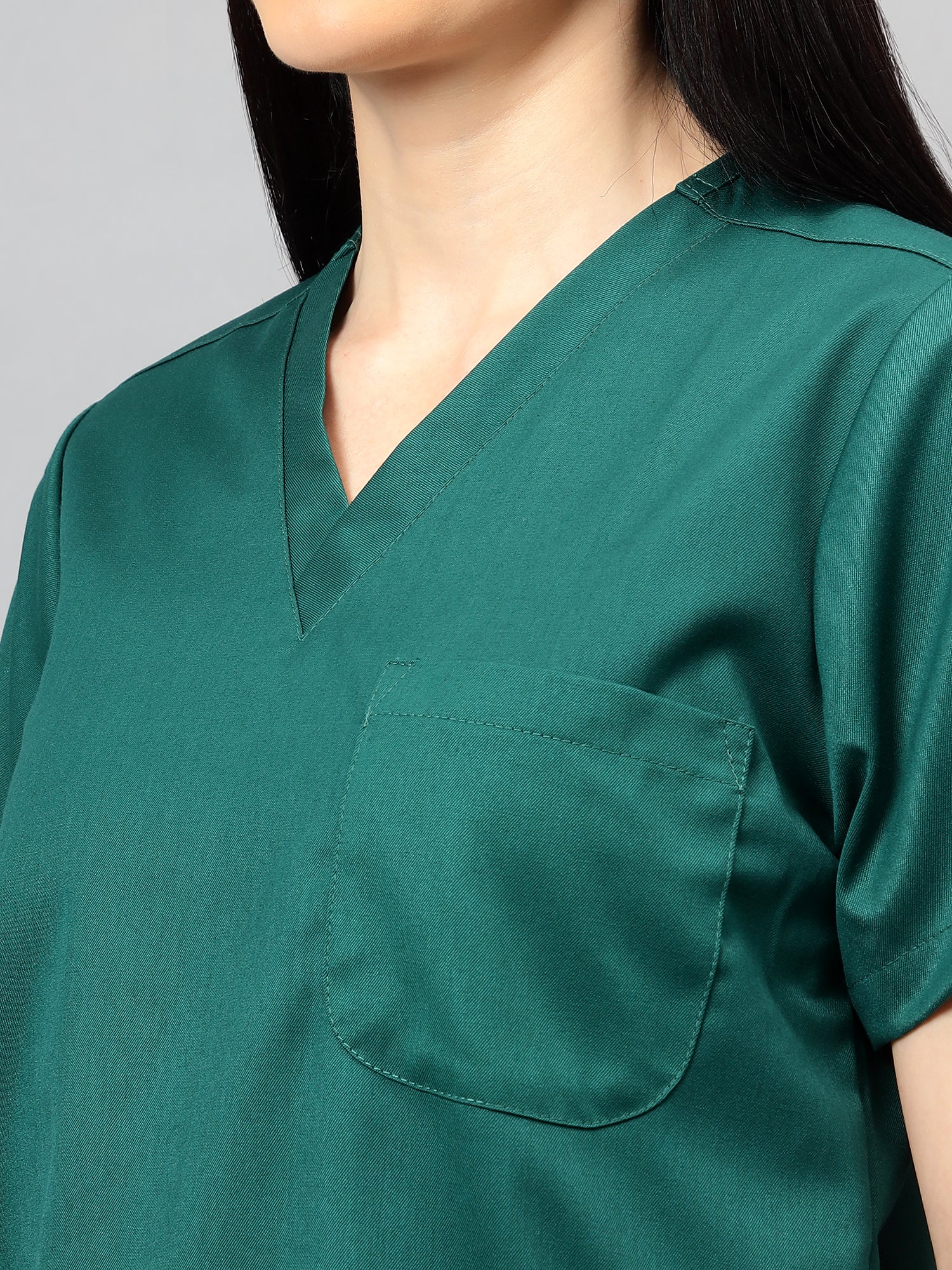 Stretchable (2Way) Women Hunter Green V-Neck With Jogger Scrub Set - Image 9