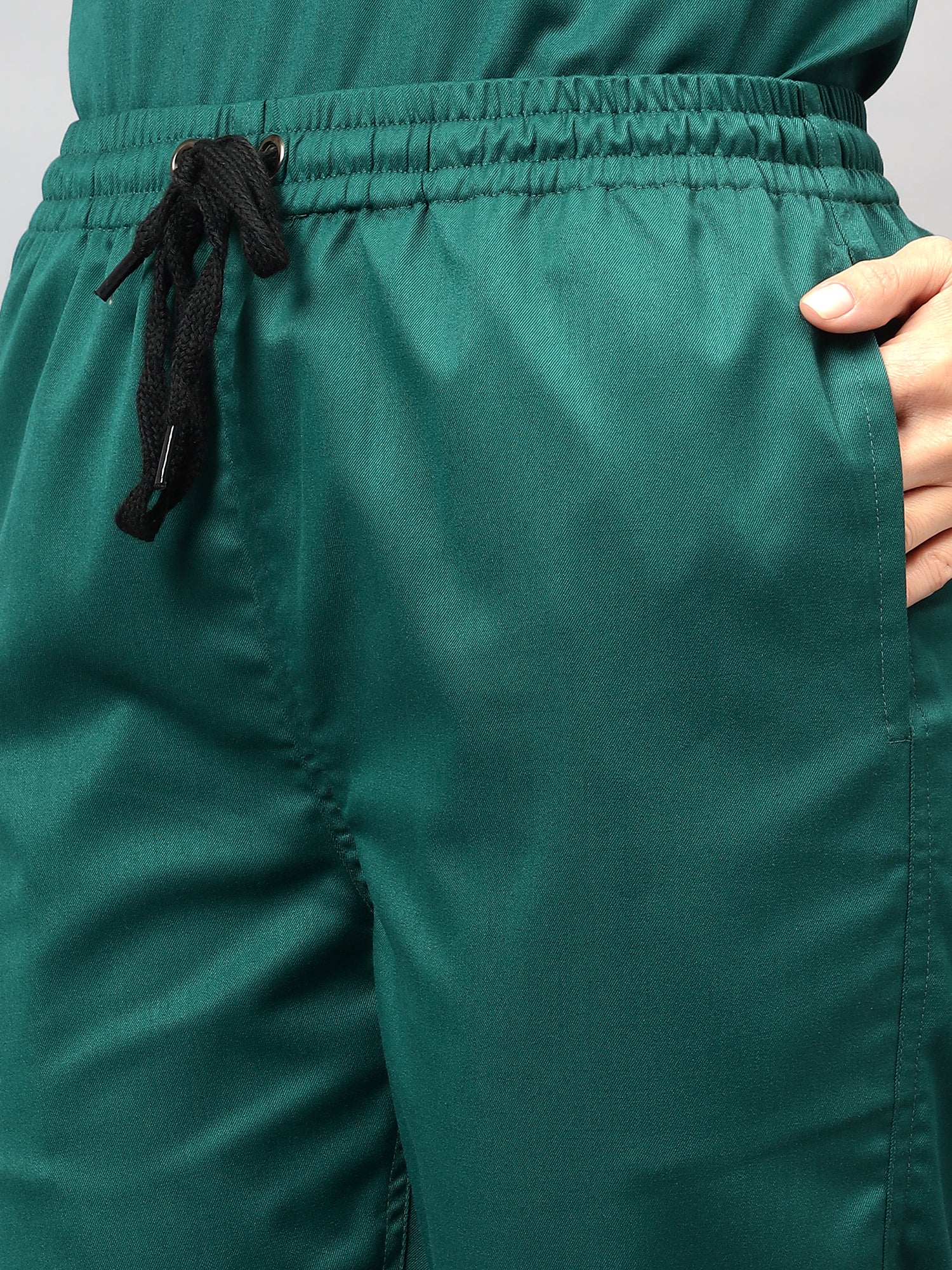 Stretchable (2Way) Women Hunter Green V-Neck With Straight Pant Scrub Set - Image 3