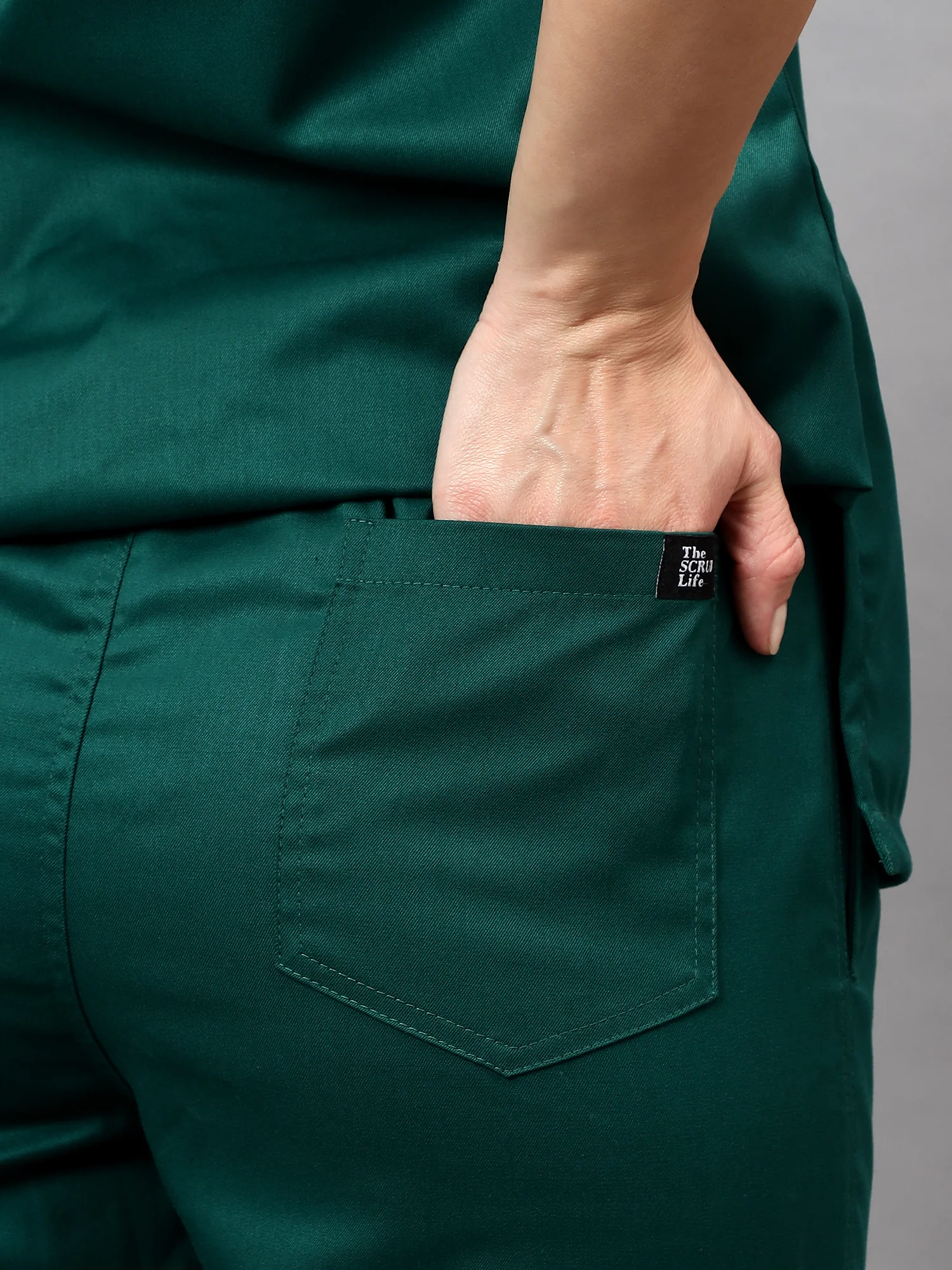 Stretchable (2Way) Women Hunter Green V-Neck With Straight Pant Scrub Set - Image 6