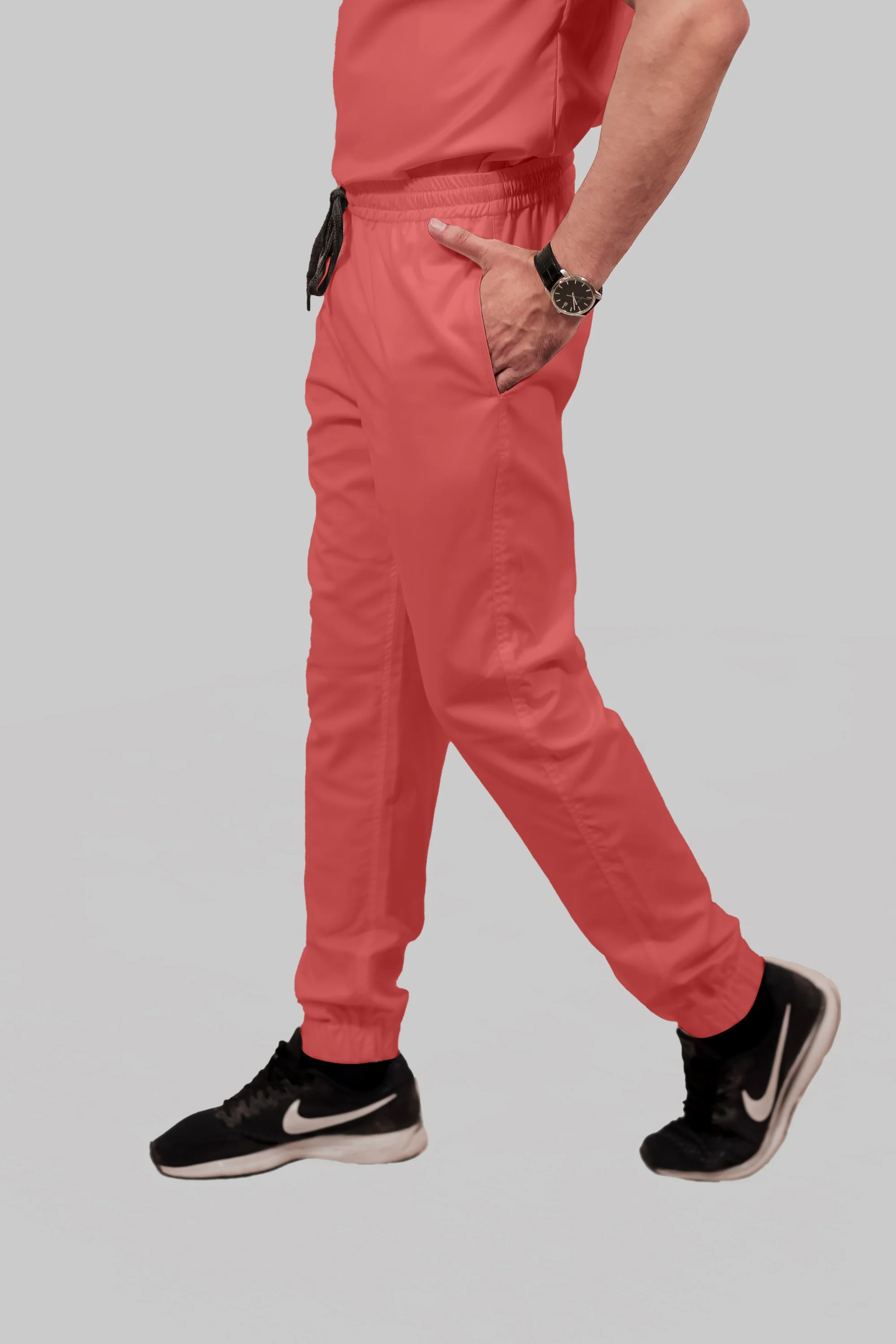 Stretchable (2Way) Women Peach Mandarin Neck With Jogger Scrub Set - Image 5