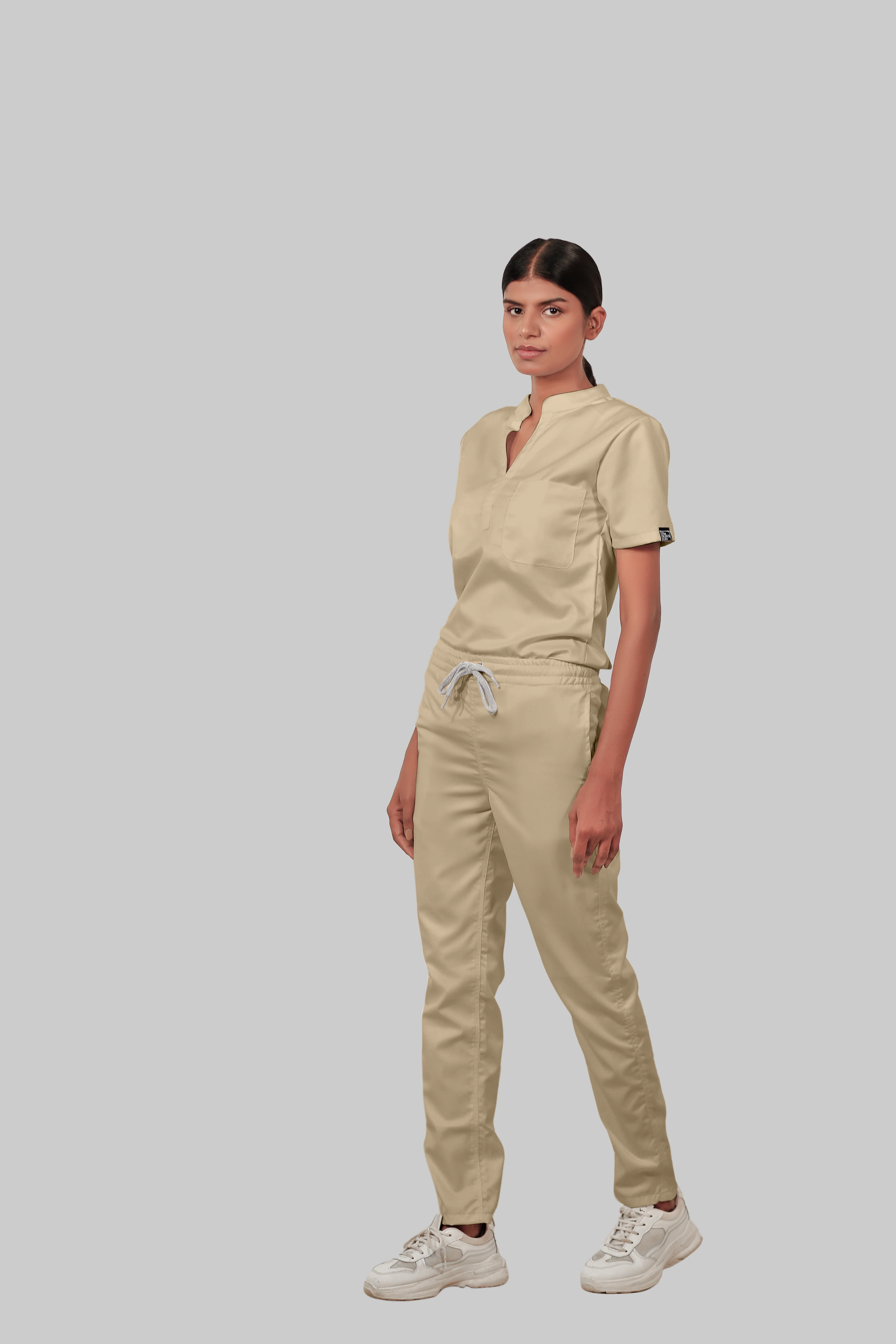 Stretchable (4Way) Women Beige Straight Scrub Pant - Image 3