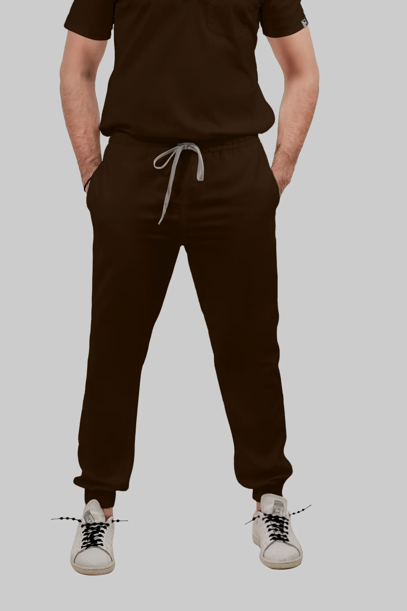 Stretchable (4Way) Women Brown Mandarin Neck With Jogger Scrub Set - Image 3