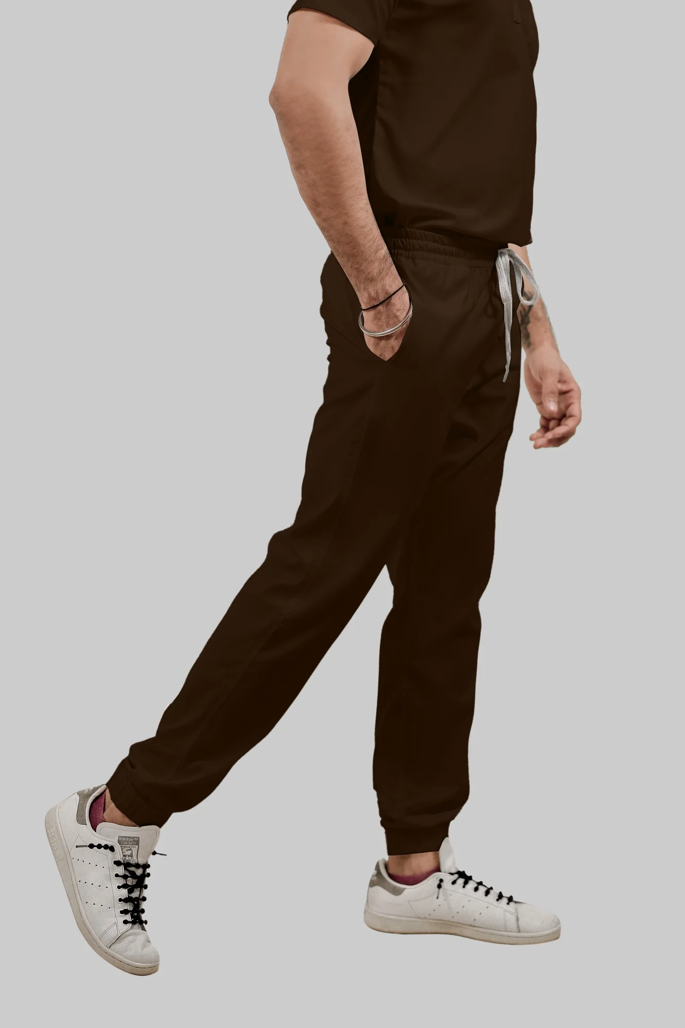 Stretchable (4Way) Women Brown Mandarin Neck With Jogger Scrub Set - Image 4