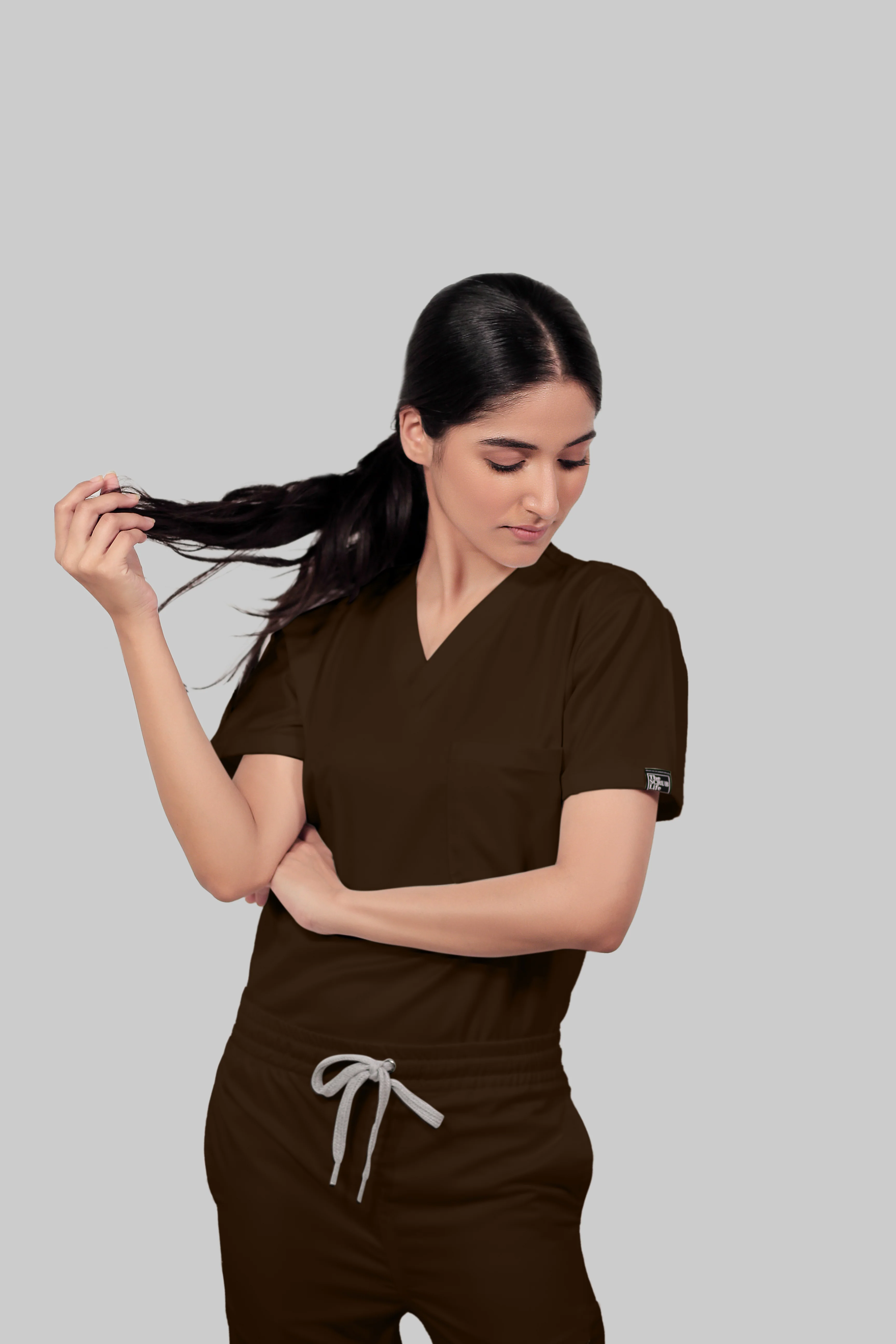 Stretchable (4Way) Women Brown V-Neck Scrub Top - Image 2