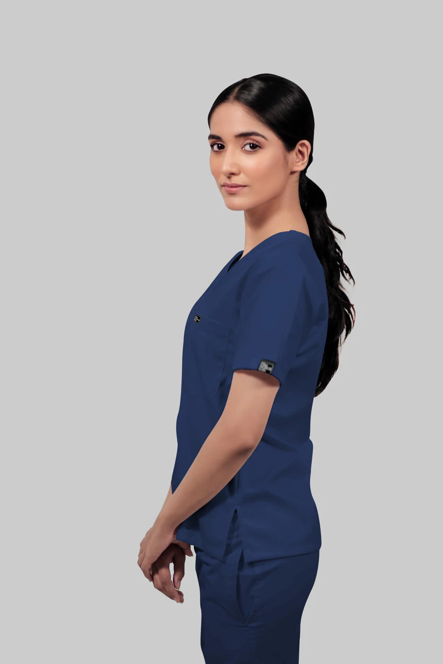 Stretchable (4Way) Women Royal Blue V-Neck With Jogger Scrub Set - Image 6
