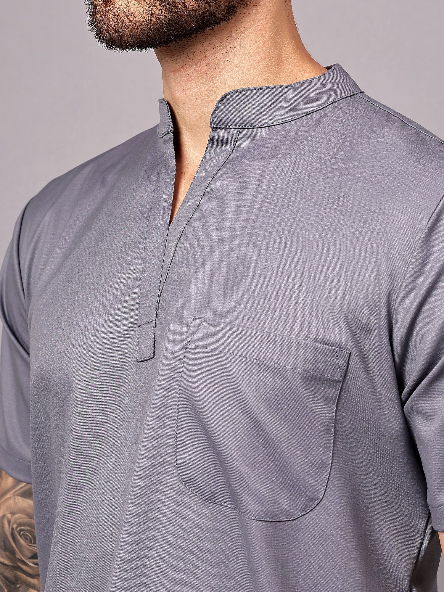 Stretchable (2Way) Men Graphite Mandarin Neck Scrub Top