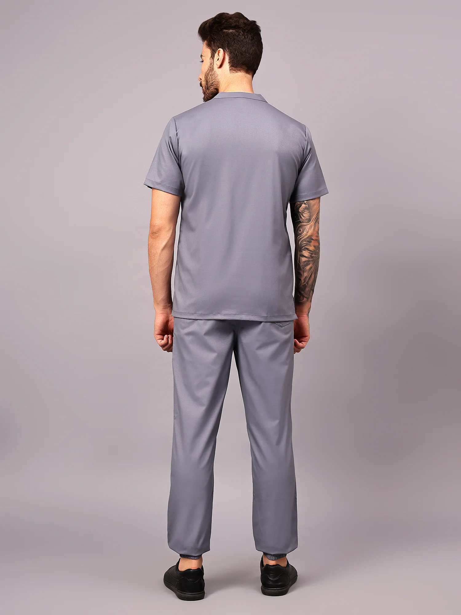 Stretchable (2Way) Men Graphite Mandarin Neck With Jogger Scrub Set - Image 5