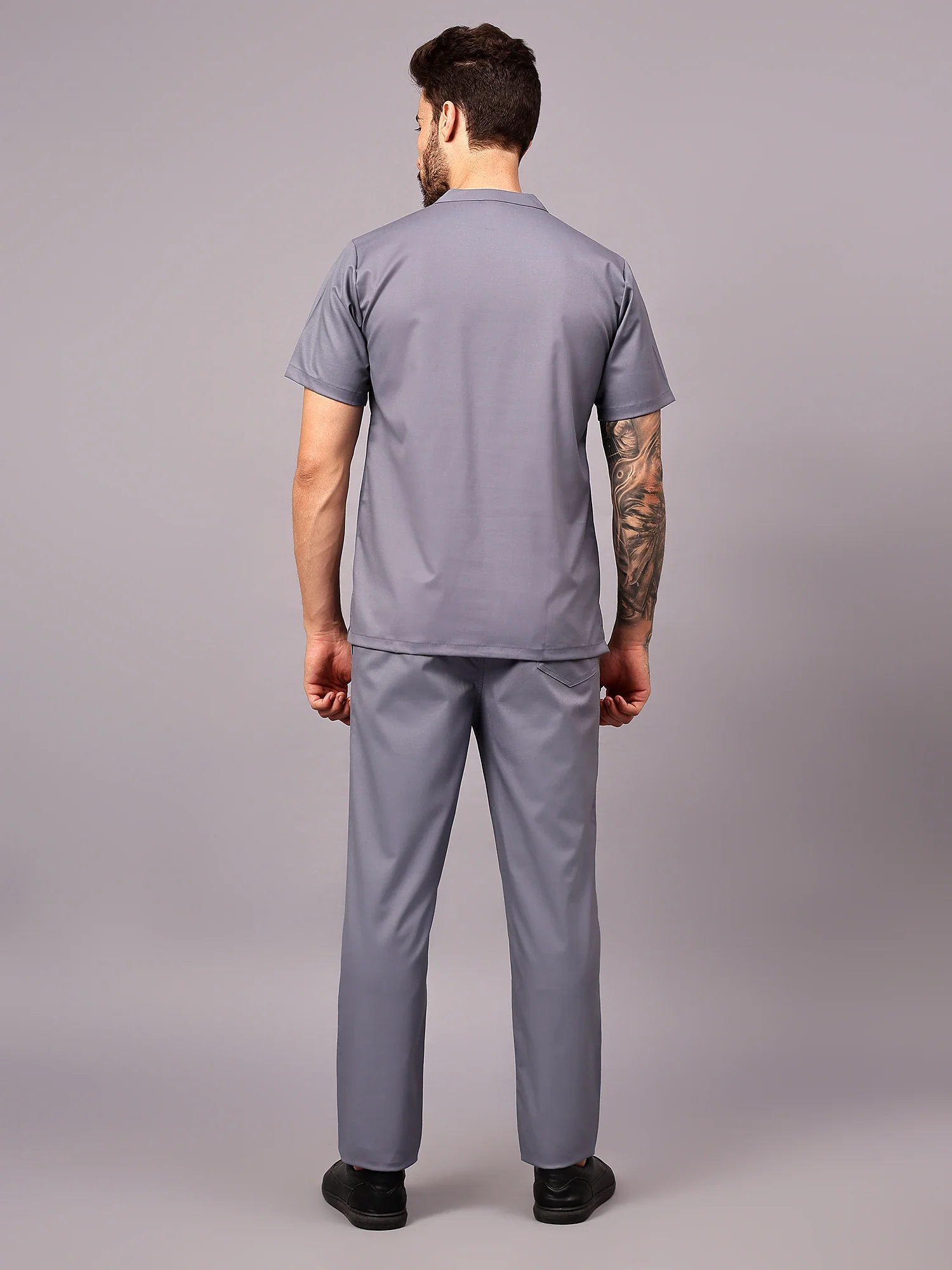Stretchable (2Way) Men Graphite Mandarin Neck With Straight Pant Scrub Set - Image 4