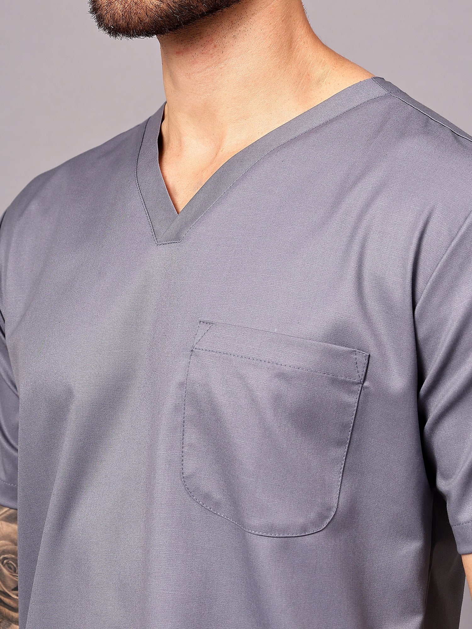 Stretchable (2Way) Men Graphite V-Neck With Straight Pant Scrub Set - Image 3