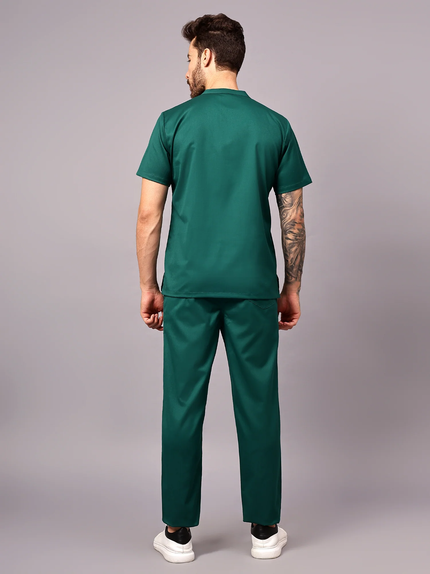 Stretchable (2Way) Men Hunter Green Mandarin Neck With Straight Pant Scrub Set - Image 4
