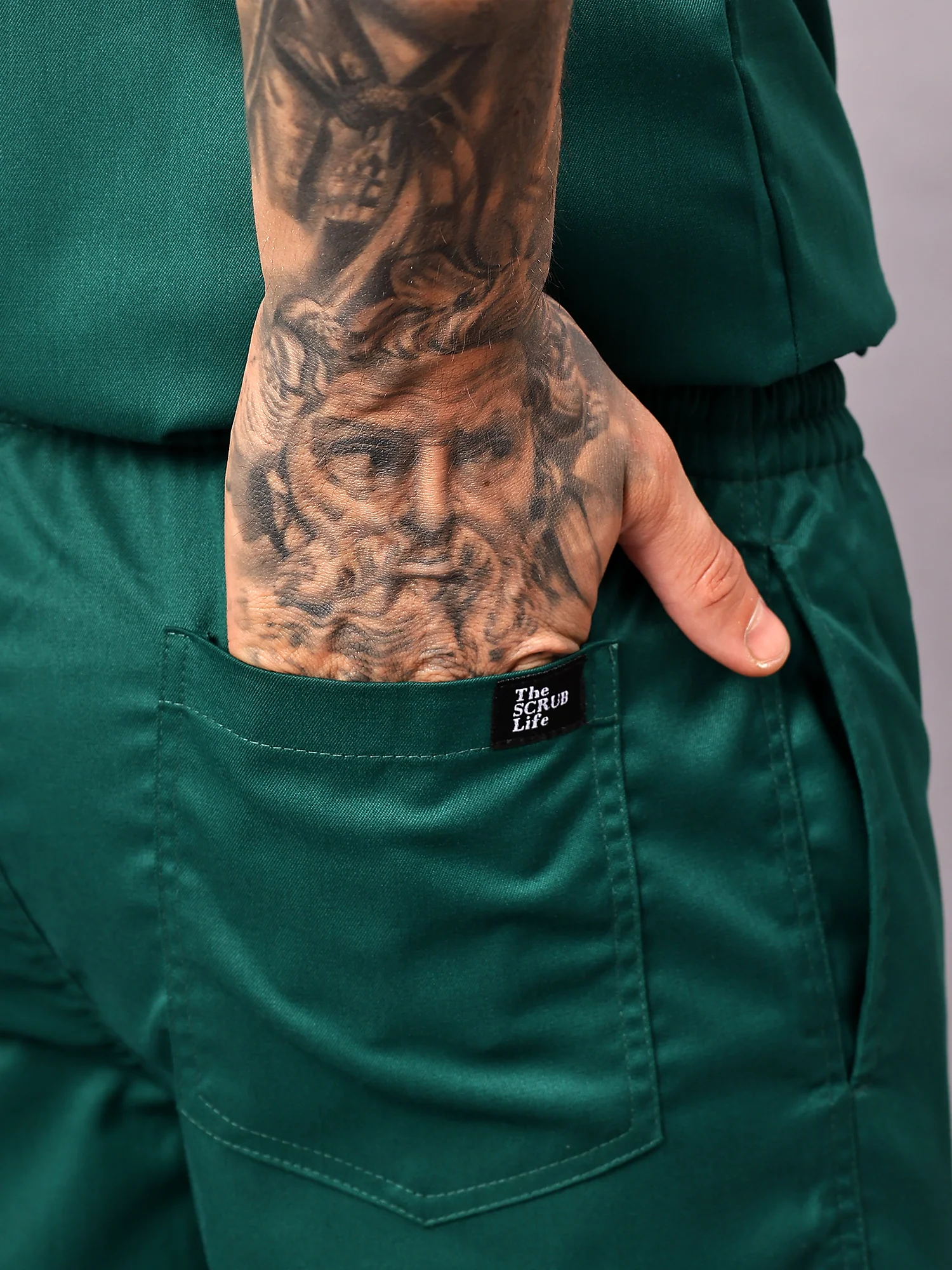 Stretchable (2Way) Men Hunter Green V-Neck With Jogger Scrub Set - Image 6