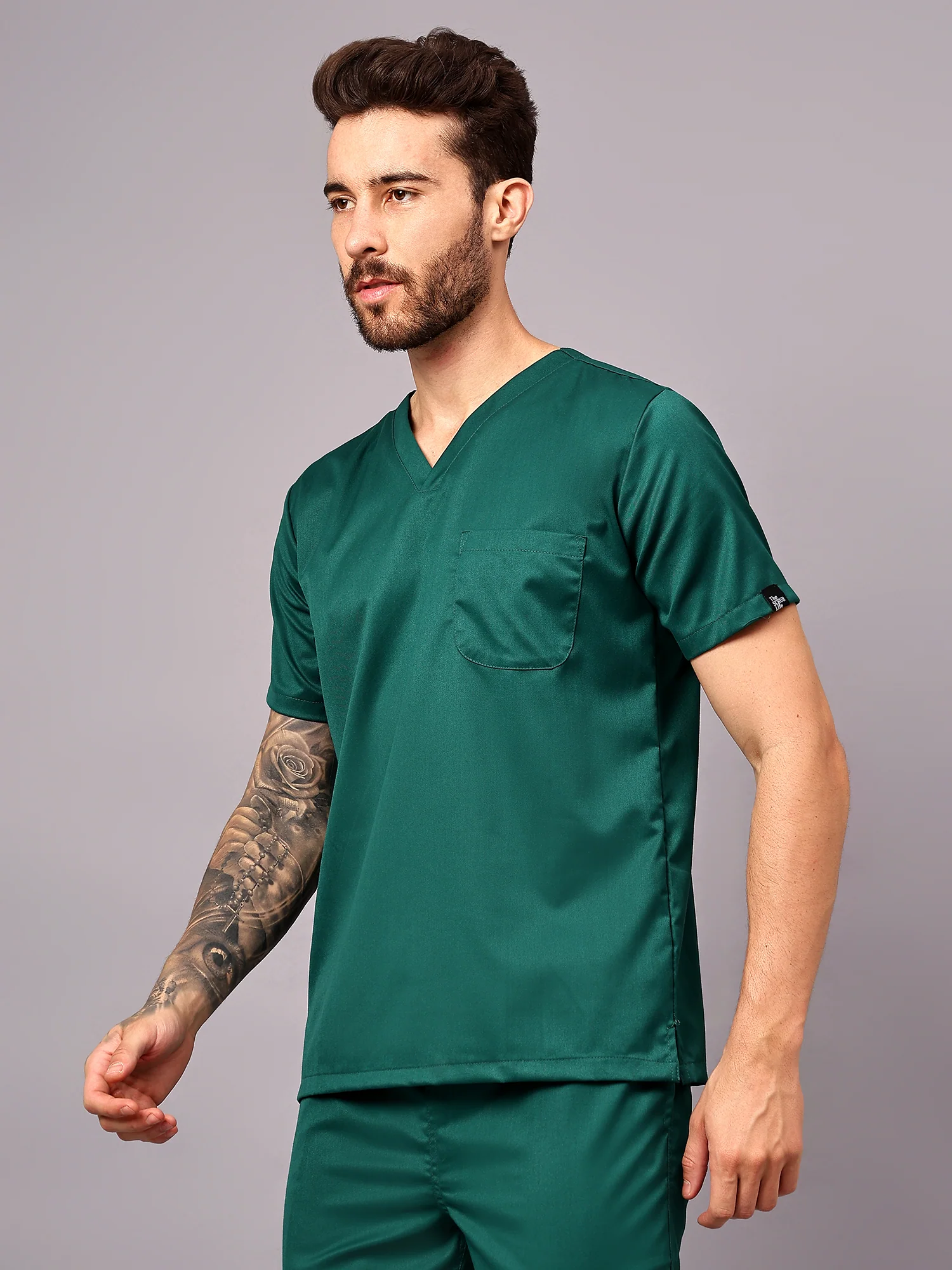 Stretchable (2Way) Men Hunter Green V-Neck With Jogger Scrub Set - Image 8