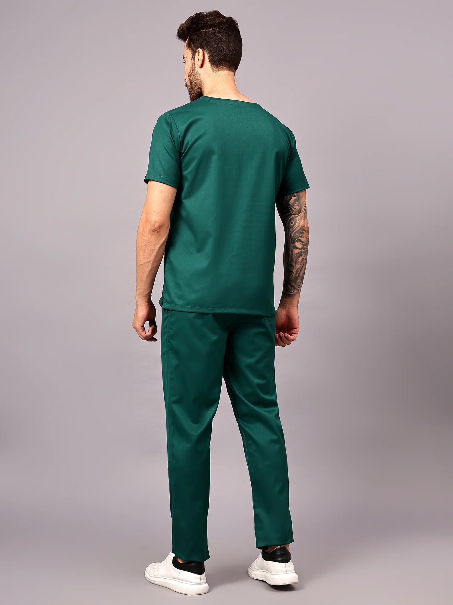 Stretchable (2Way) Men Hunter Green V Neck With Straight Pant Scrub Set - Image 3