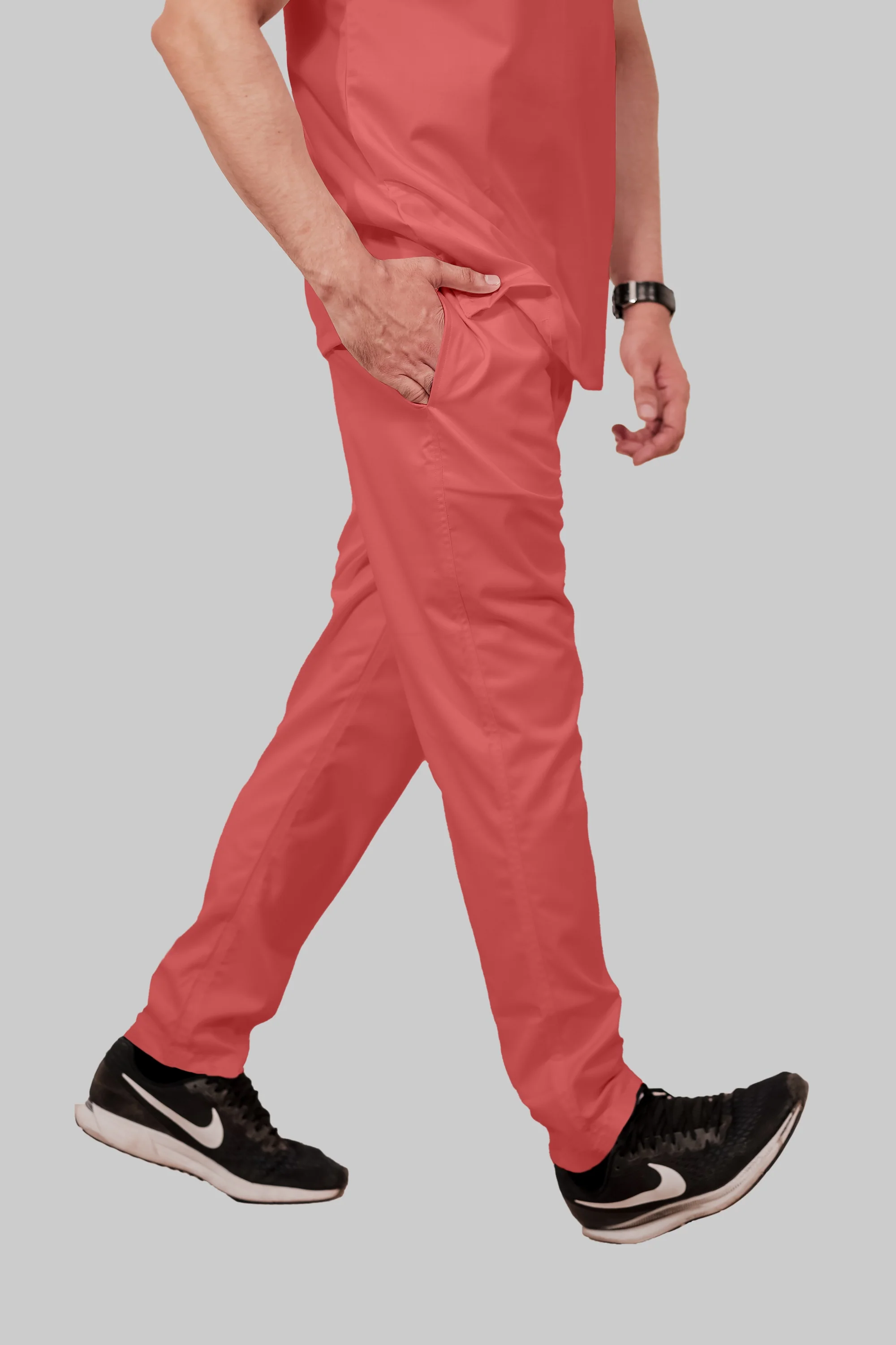 Stretchable (2Way) Men Peach Mandarin Neck With Straight Pant Scrub Set - Image 4