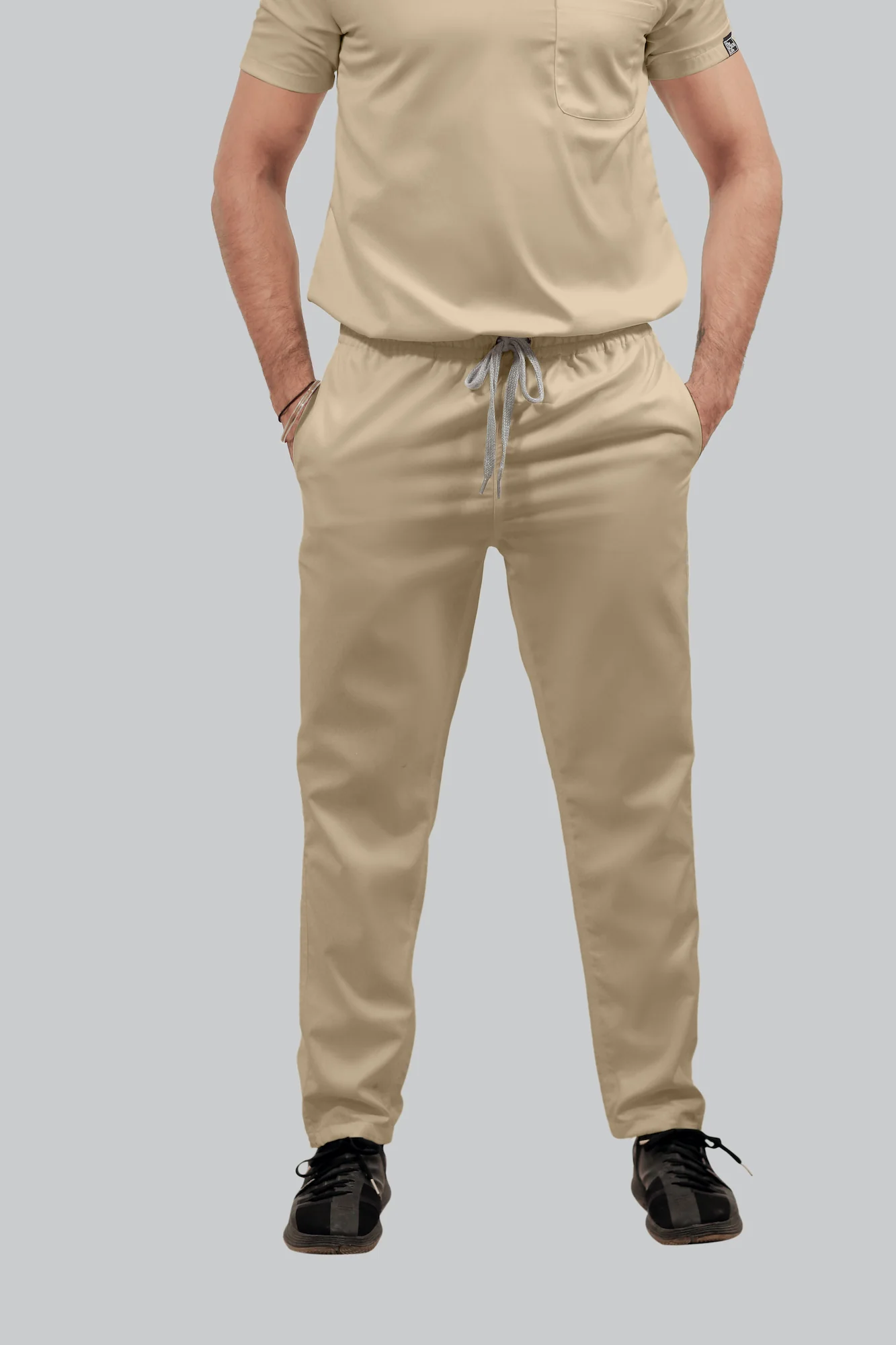 Stretchable (4Way) Men Beige Straight Scrub Pant