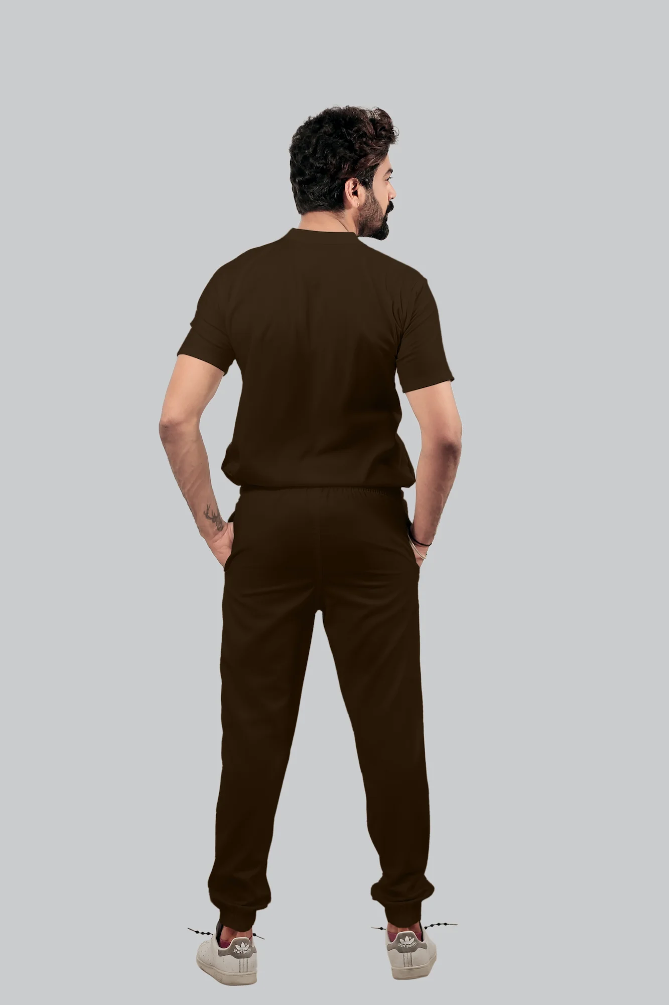 Stretchable (4Way) Men Brown Mandarin Neck with Jogger Scrub Set - Image 7
