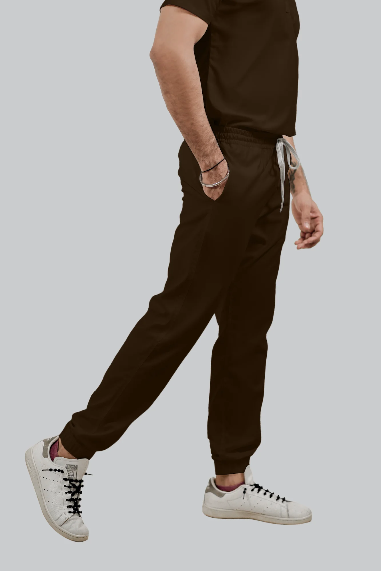 Stretchable (4Way) Men Brown V-Neck With Jogger Scrub Set - Image 4