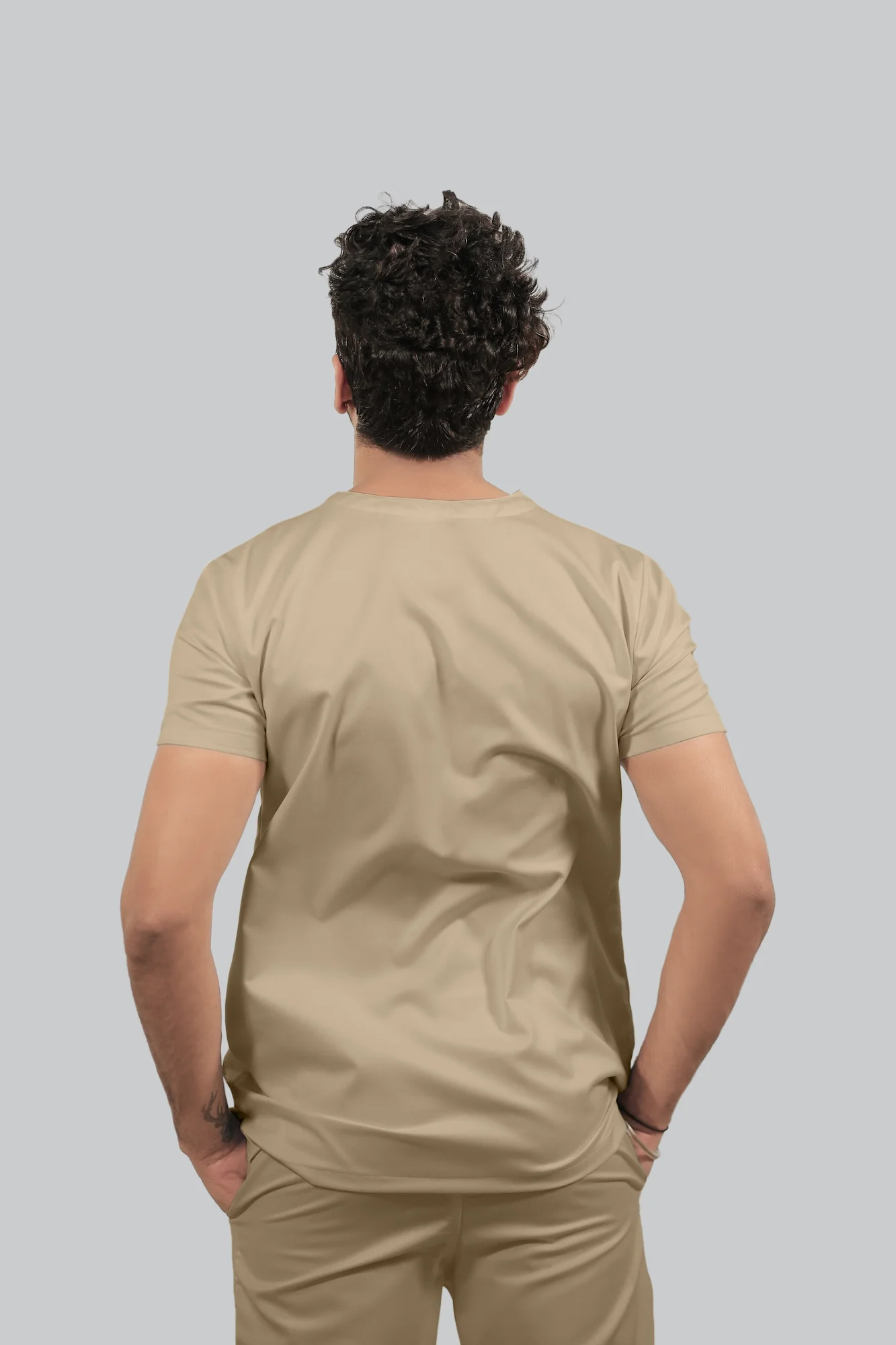 Stretchable (4Way) Men V Neck Beige Scrub Top - Image 3