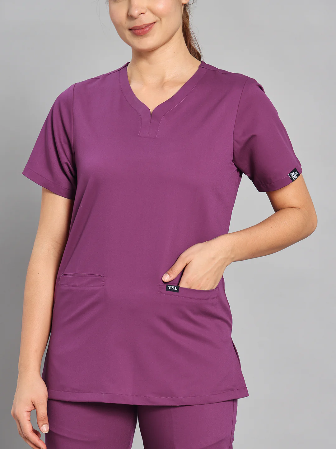 Move Lite Women Plum (Soft V Neck) Scrub Set - Image 2